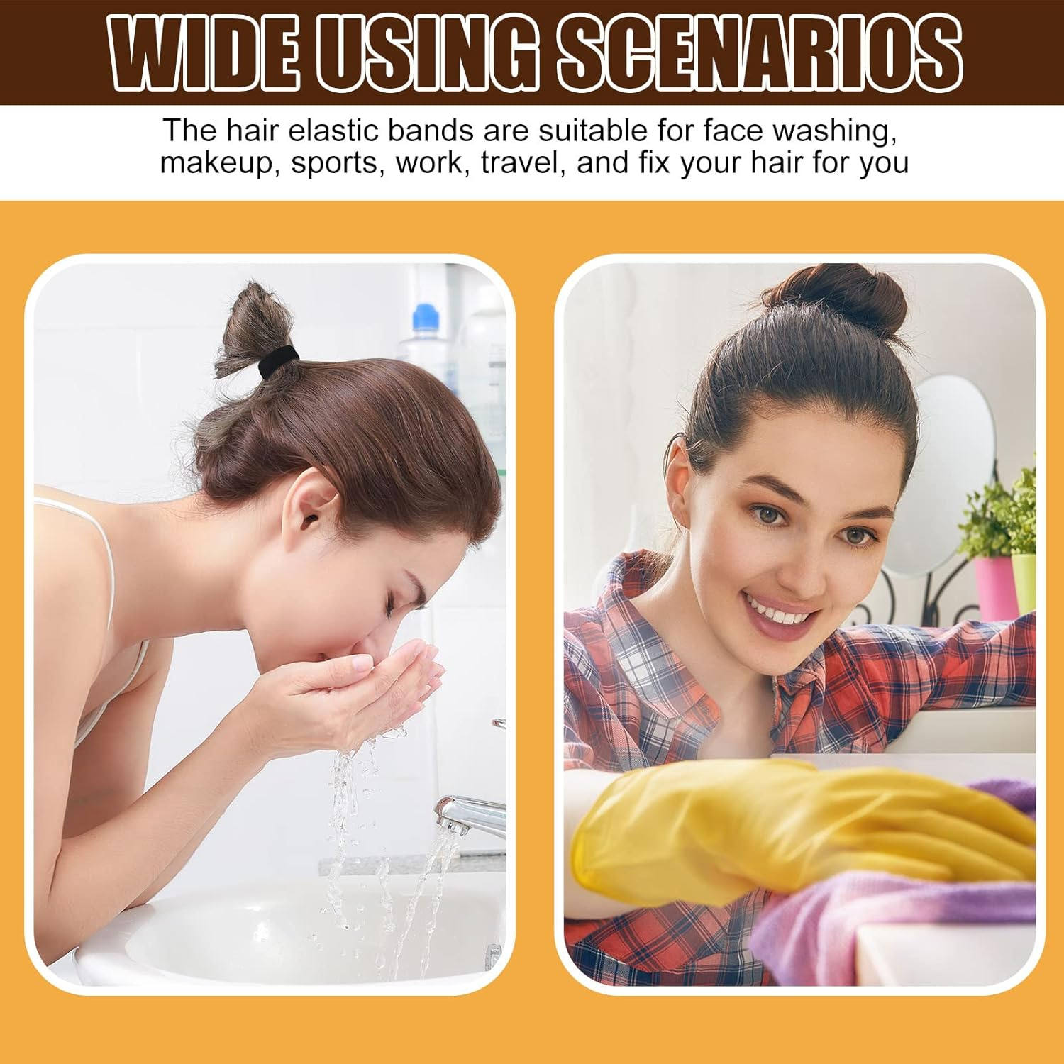 10 Pcs Strong Elastic Hair Bands for Women Girls Large Cotton Hair Bobbles Black Hair Accessories Stretch Hair Ties Ponytail Holders for Thick Heavy and Curly Hair, Black image number 2