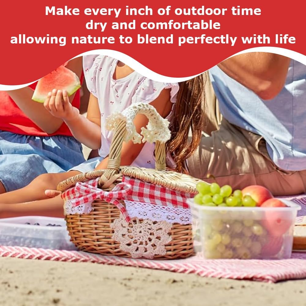 Picnic Basket, Woven Wicker Baskets,Hand Knit Storage Container,Portable Camping Organization,Handheld Rattan Decorative Hamper,Weaving Hamper,With a Picnic Mat image number 4