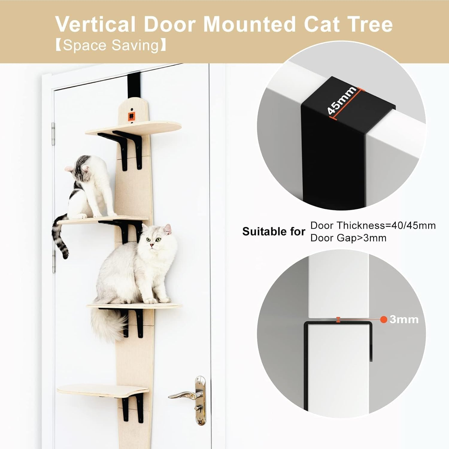 Door Hanging Cat Climber, Hangingcat Treedoor Mounted, 4-Levels Door Mounted Vertical Cat Tree Tower, with Carpeted Plank for Indoor Cats image number 2