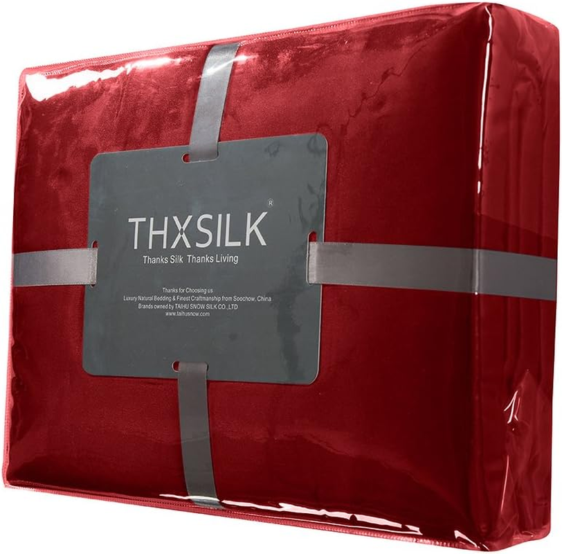 THXSILK Fitted Sheet, Silk Flat Sheet, 160 X 200 Cm, Red Silk Flat Sheet, 100% Pure 19 Momme Mulberry Silk Bed Linen, Fitted Sheet for Standard Mattress, 30 Cm image number 7