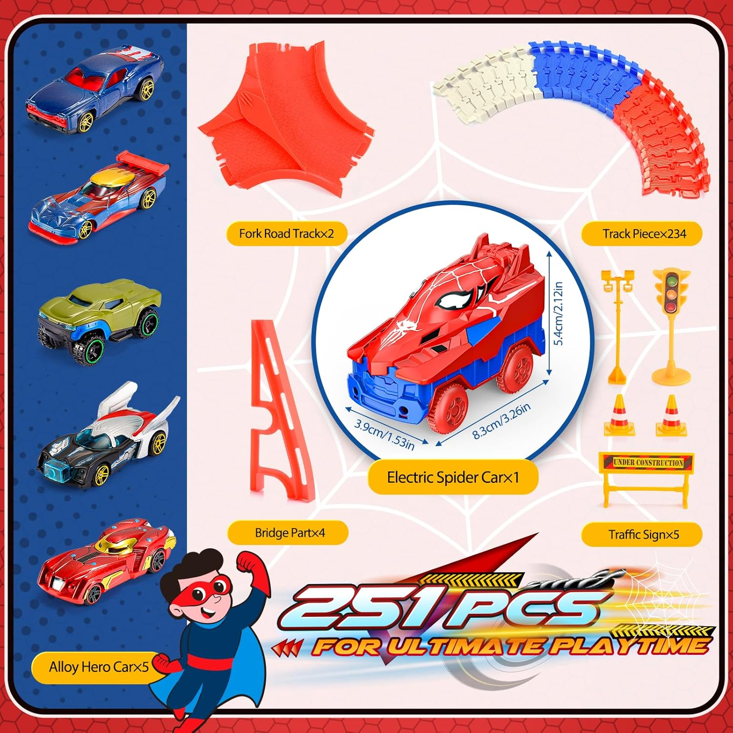 Spider Toys for Boys, 251 PCS Spider Race Track with 5 Alloy Cars Toys for 3 4 5 6 Year Old Boys Car Tracks for Kids Toddler Boys Toy Age 3-5 4-6 6-8 Easter Birthday Gifts image number 3