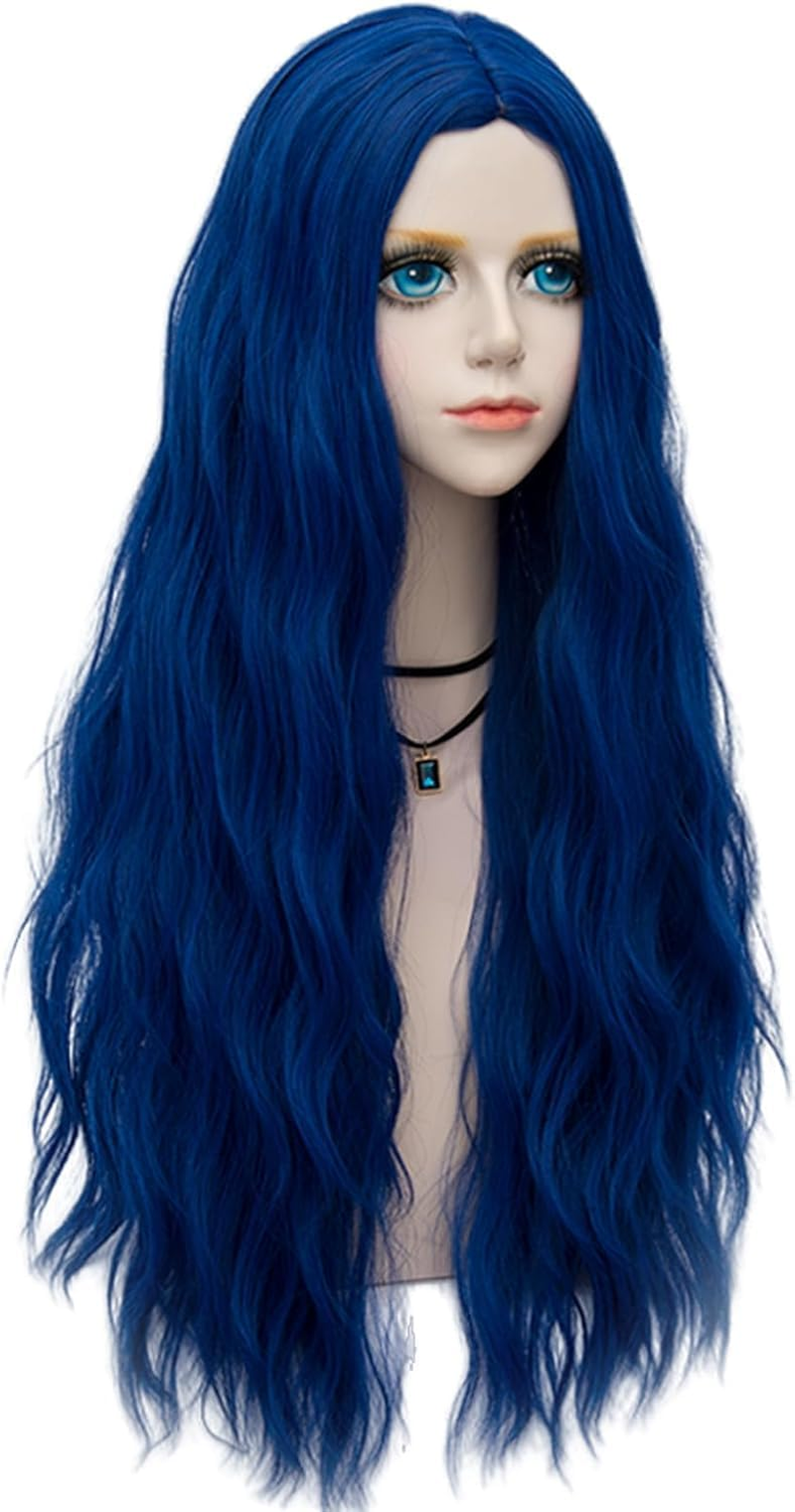 Blue Wig Long Royal Blue Bride Wig for Women Synthetic Wigs Long Curly Wave Cosplay Wig for Halloween Corpse Costume