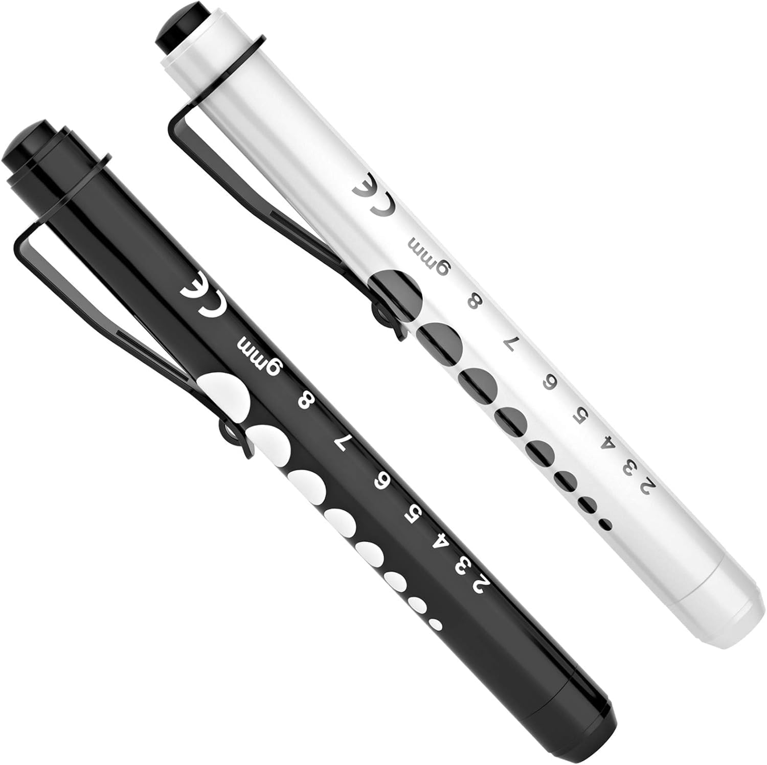 RISEMART Pen Lights for Nurses, 2 Pack Reusable Medical Light with Pupil Gauge and Ruler, White Light LED Penlight for Student Doctors EMT (Black/White) image number 2