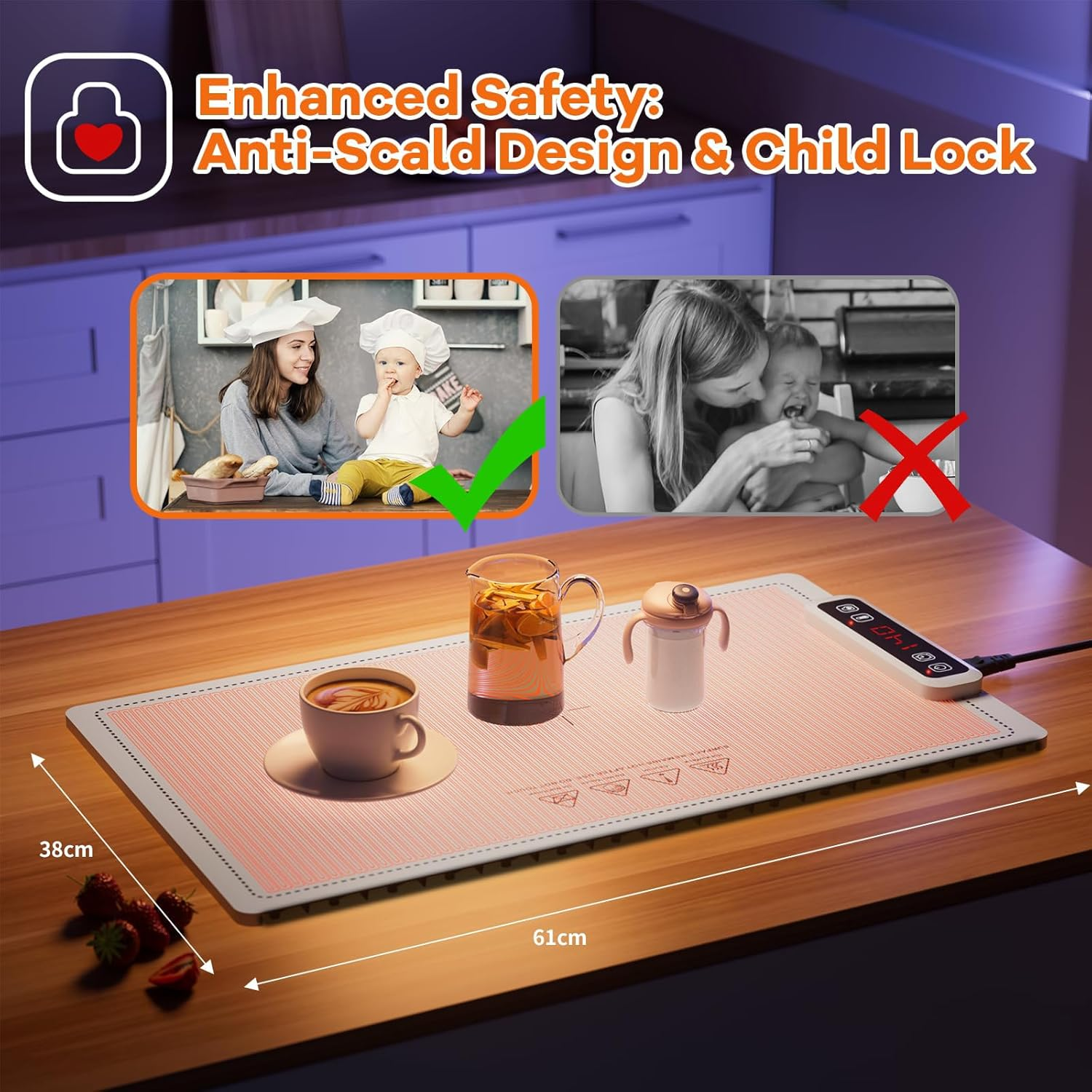 Kisfam Food Warming Mat for Food, Electric Real-Time Temp Display Food Warmers for Parties, Buffets, Gatherings, 5 Temp Levels, Timer, Auto Shut-Off Portable Food Warmer image number 3