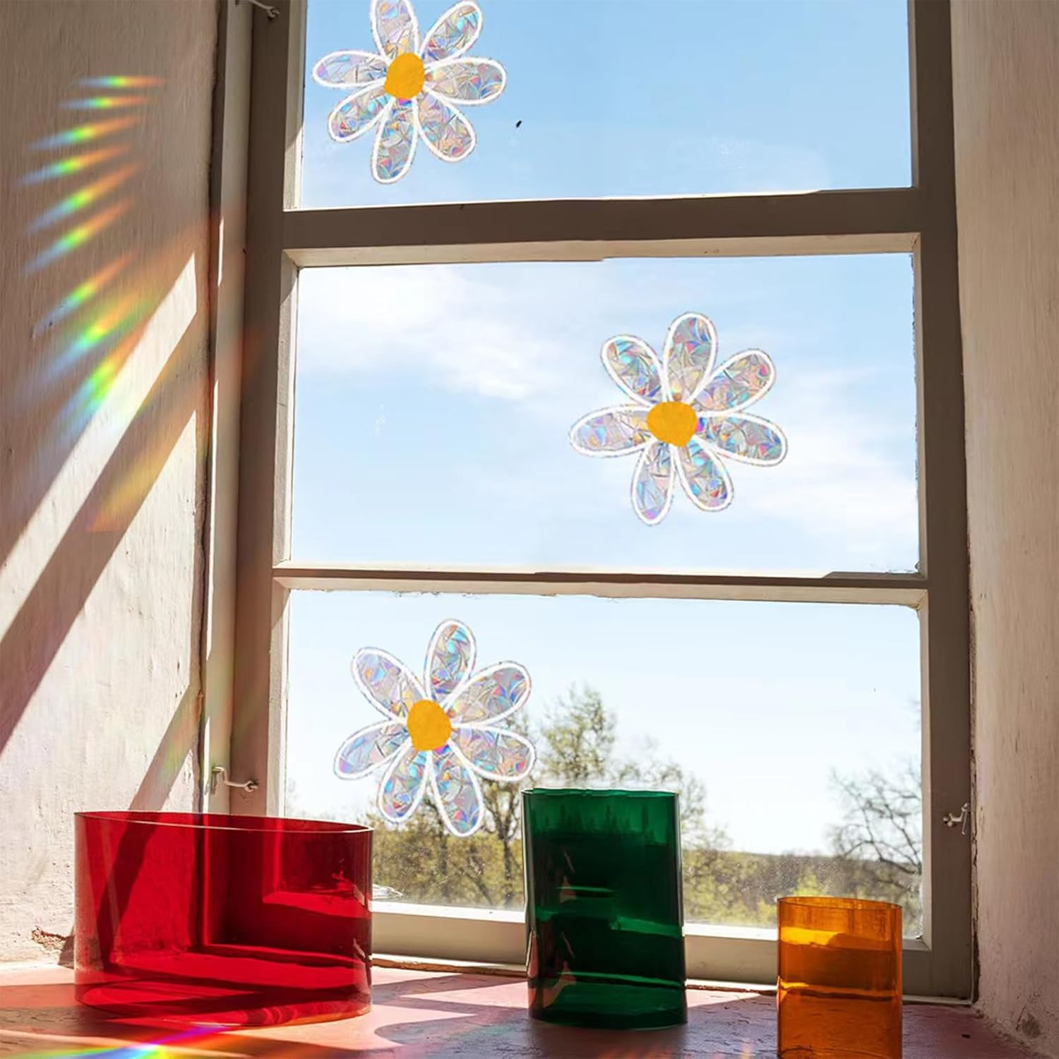Bee and Sunflower Suncatchers Stickers Prism Glass Decor Anti-Collision Stickers for Birds Vinyl Window Clings Glass Decal for Home Mirror Sticker Flower Window Gels(Bee and Flower) image number 2