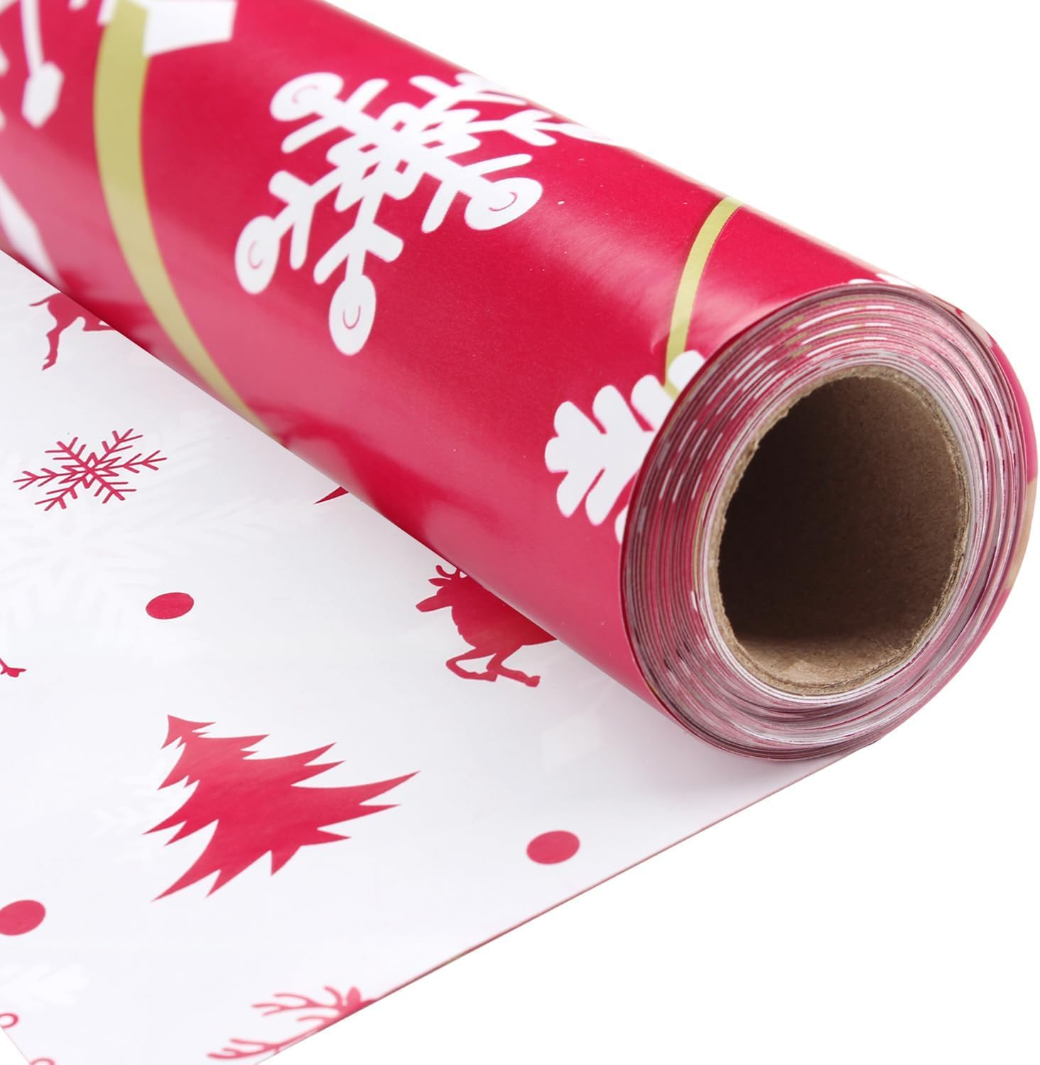 17 Inch X 33 Feet Reversible Christmas Wrapping Paper|Christmas Decorations|Mini Roll Red White Snowflakes for Chrsitmas, Holiday, Party Celebration by H HOME-MART image number 2