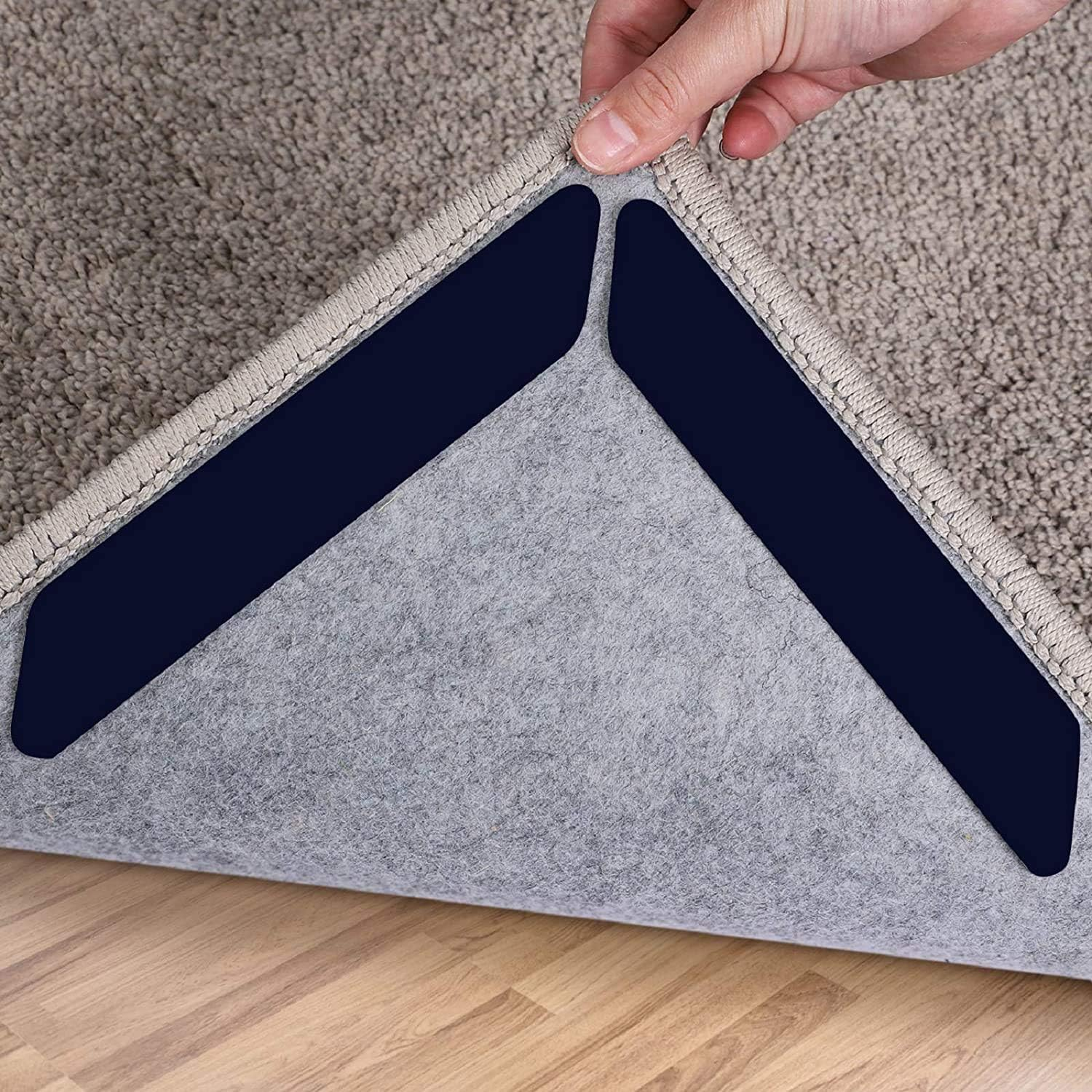 16 Pcs Rug Gripper, Reusable Dual Sided Rug Tape, Washable Non Slip Rug Underlay Grip Carpet Corner, Non Slip Adhesive Rug Stopper for Hardwood Floors and Tile image number 3