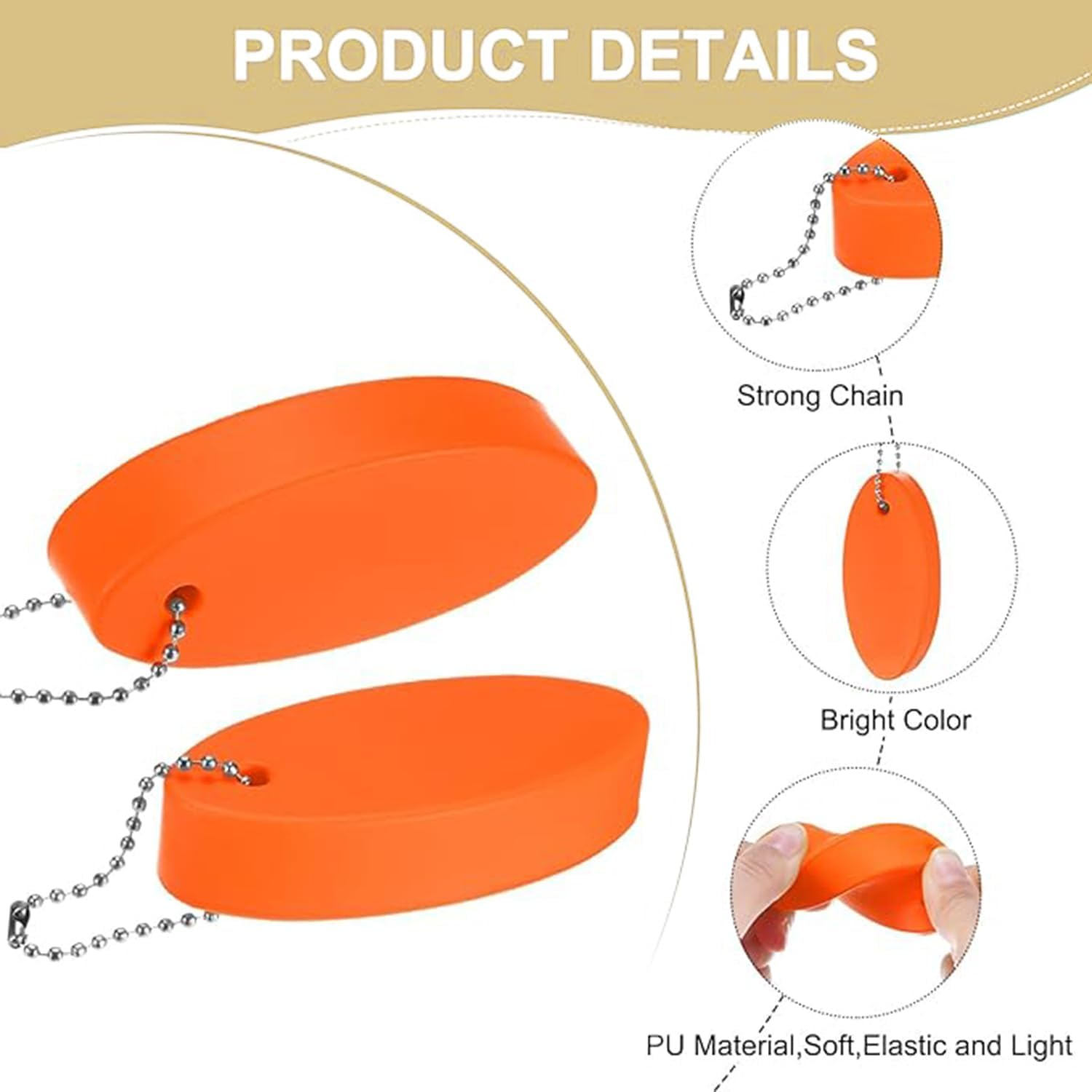 6Pcs Boat Key Floating Keychain, Keychain PU Bright Color Oval Floating Key Ring Boat Key Float for Boating Surfing Fishing Outdoor Water Sports (6 Colors) image number 3