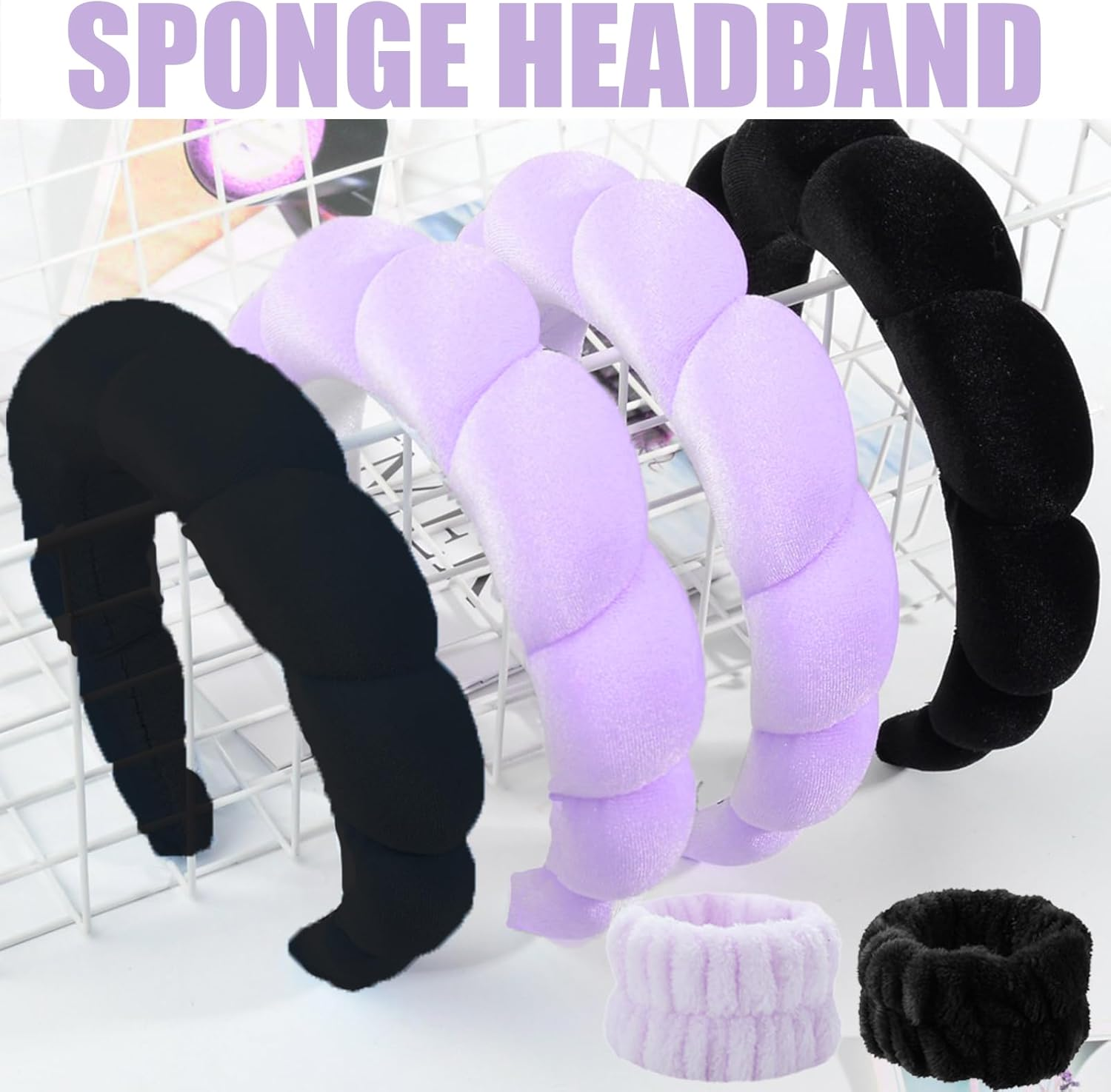 Headband Wrist Wash Band Set, Spa Face Hairband Wrist, Wrist Spa Wash Band, Sponge and Terry Cloth Fabric Headband, Wrist Makeup, Hair Band Velvet, Face Cleansing (#5) - 3 image number 6