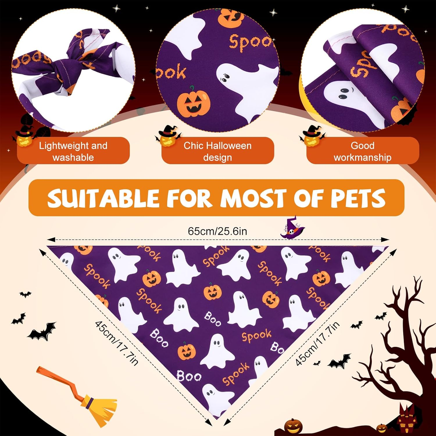Sanwuta 100 Pcs Halloween Dog Bandanas Bulk Pumpkin Bat Spider Skull Pattern Dog Bandanas for Dogs Triangle Bibs Scarf for Small Medium Large Pet Christmas Costume Accessories(Large) image number 4