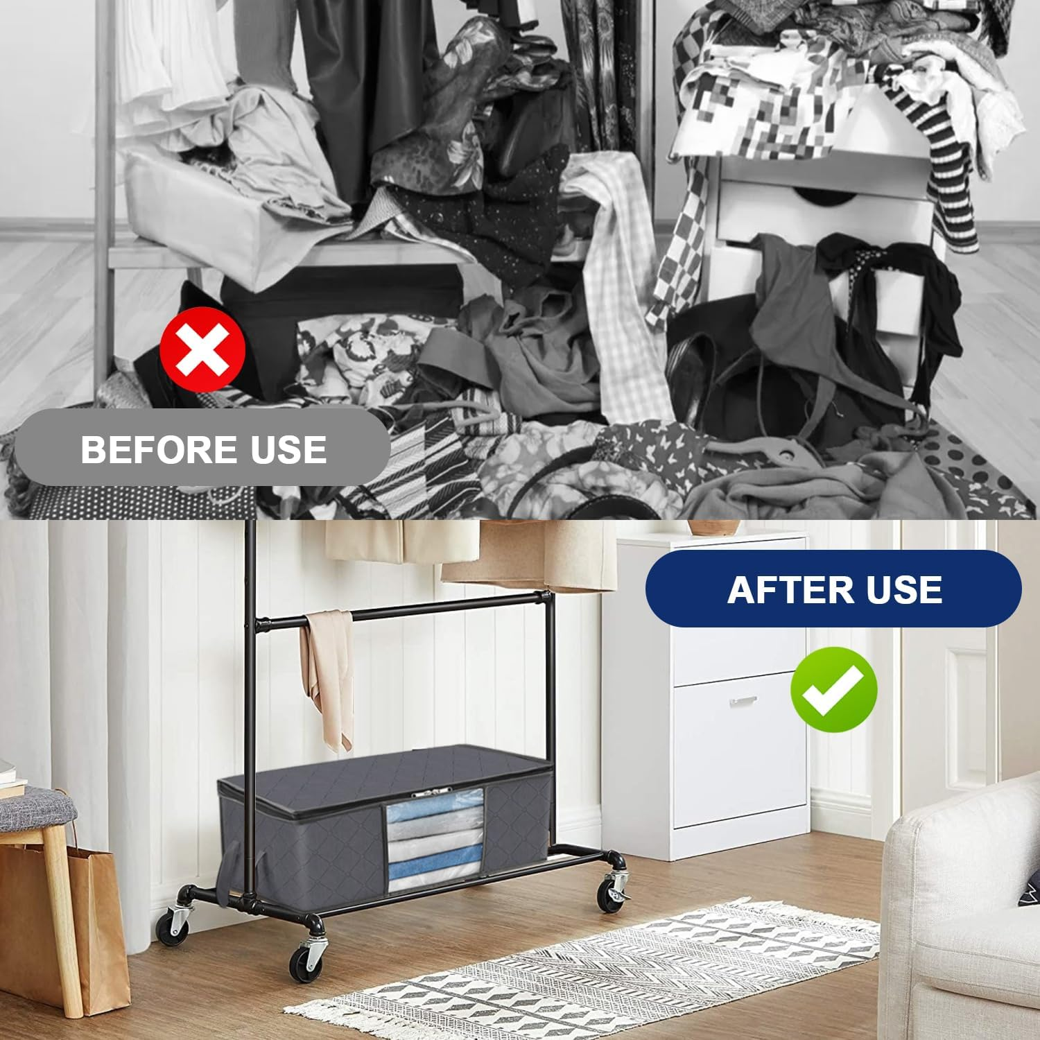 LAMCAN 6 Pack Linen Storage, 35L Storage Bags, Foldable with Reinforced Handle. Wardrobe Clothes Organiser, with Transparent Window, for Organizing Bedrooms, Closets, Clothing, Quilts, Organization image number 1