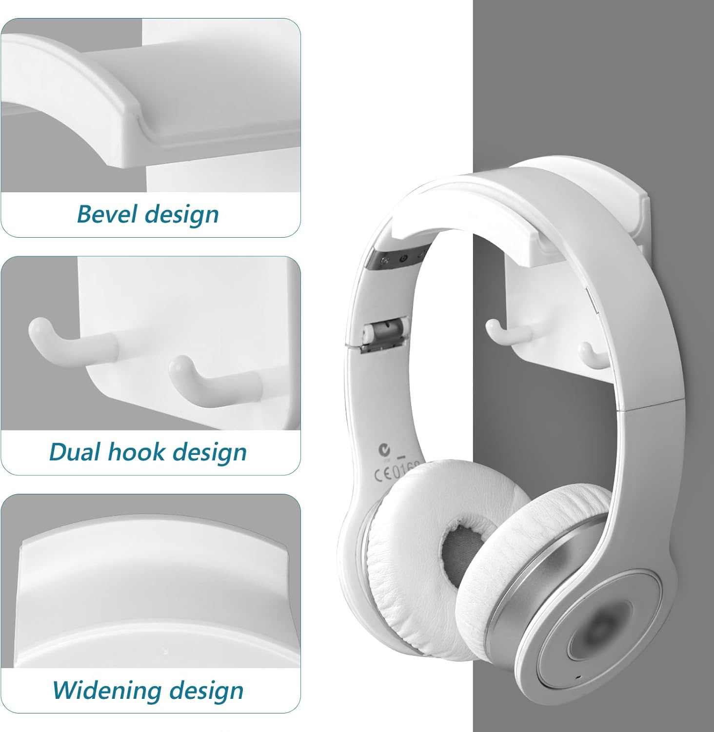 Geekria Gaming Headset Headphone Hook Holder, Headphone Wall Mount Headset Holder, Headsets Hanger Compatible with Bose, Sony, ATH, AKG, JBL, Beats (White) - White image number 6