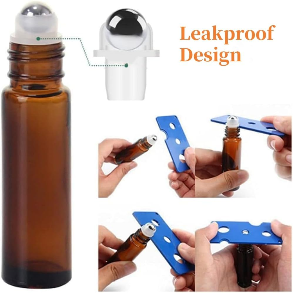 Fabselection Glass Roller Bottles, 25PCS Amber Essential Oil Roller Bottles with Stainless Steel Balls, 10Ml Oil Glass Bottle (3Xdropper,1Xball Opener,) image number 3