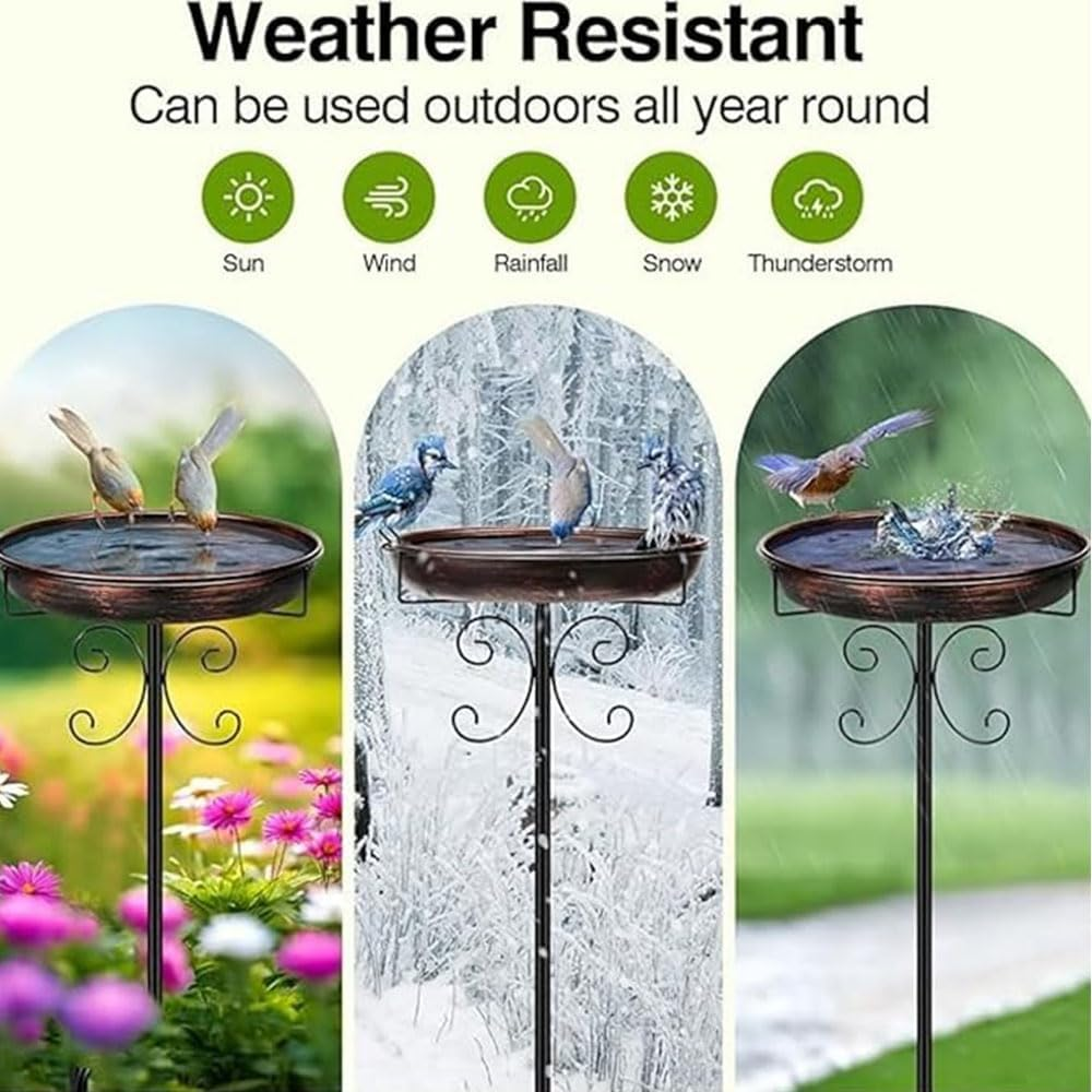HPAMR Garden Metal Bird Bath, Vintage Freestanding Birdbath, 80CM Metal Bird Bath for Outside, Gardens Birdfeeder Stake Decoration, Standing Bird Feeder Bath for Yard, Lawn, Garden image number 2