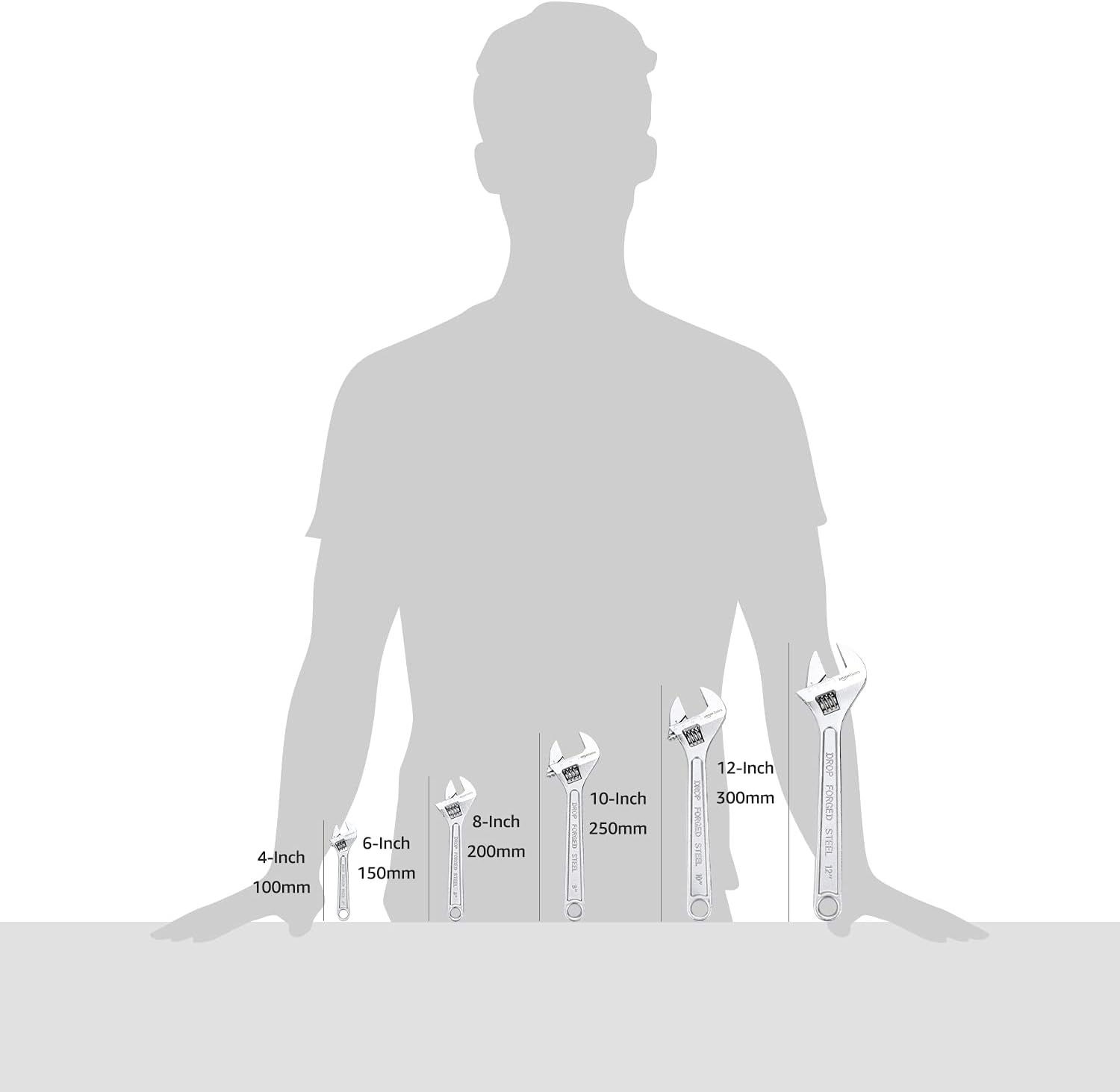 Amazon Basics Adjustable Wrench with Inch/Metric Scale, Chrome-Plated, 4-Inch (100Mm) image number 3