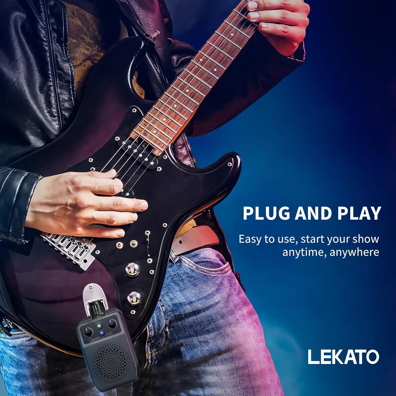 LEKATO Mini Electric Guitar Amp 5W, Portable with Built-In 4 Effects, Clean Distortion Overdrive Reverb, Rechargeable for Practice
