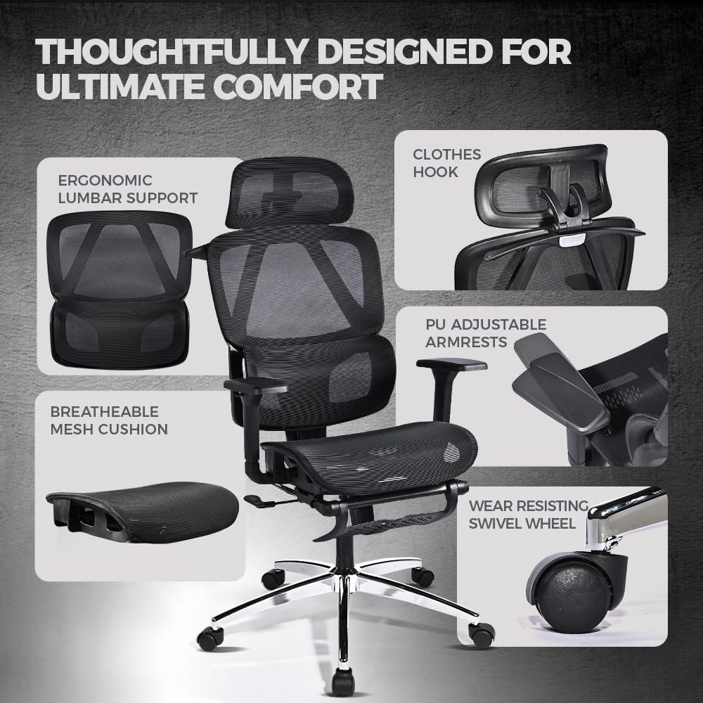 Furb Ergonomic Office Chair, High Desk Chair with 3D Adjustable Armrest Steel Base Lumbar Support for Executive/Computer Desk/Task Work, Black image number 2