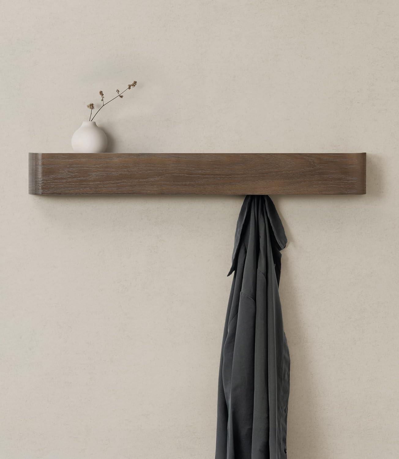Kazai. Wall-Mounted Coat Rack 'Toke' | Modern Design Coat Rack with Hidden Wall Hooks | Solid Wood Veneer Panel Coat Hanger | Oak