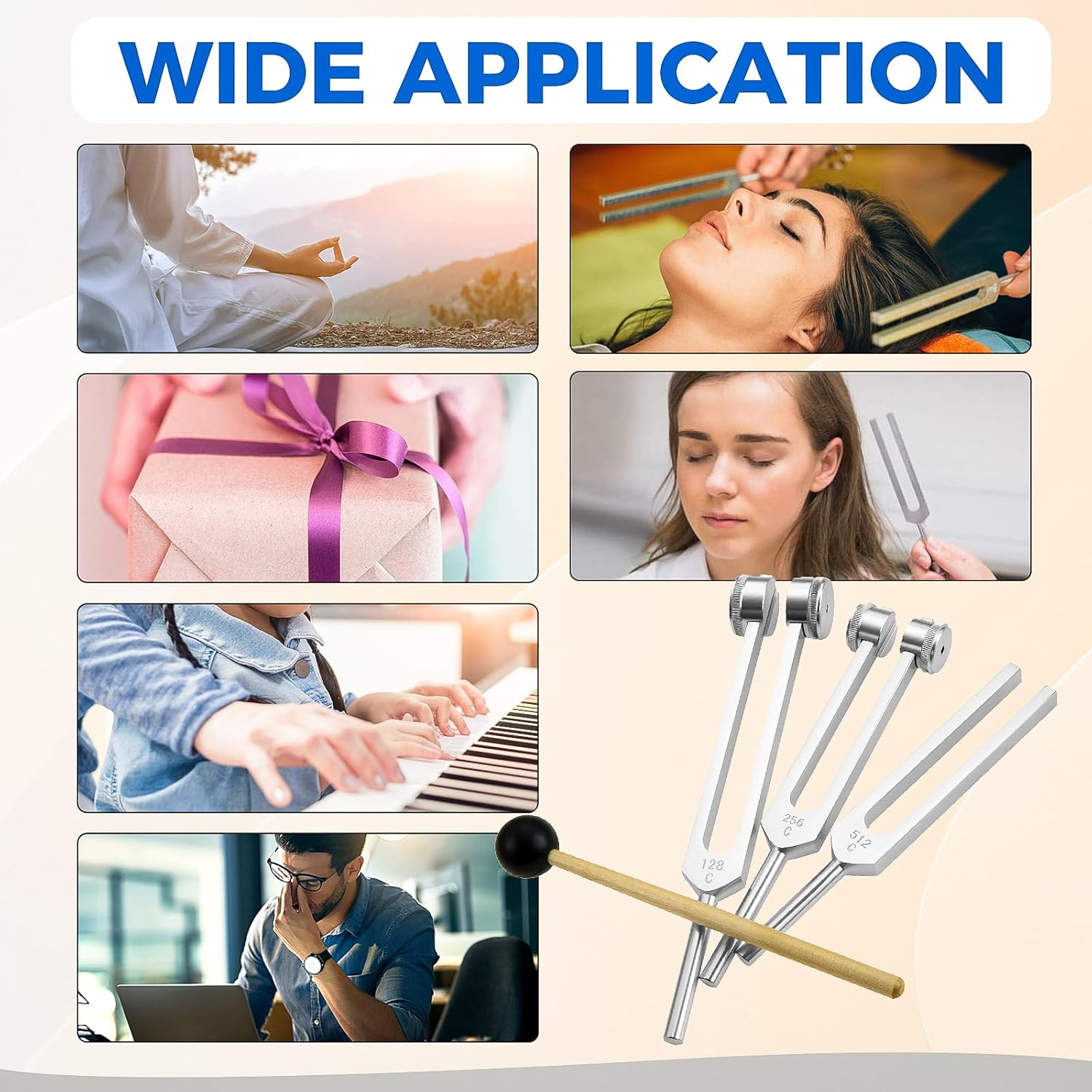 128Hz, 256Hz, 512Hz Tuning Forks for Healing, Chakra Body Tuning Forks Perfect for Sound Set,Musical Instrument, Therapy, for Stress & Sleep, Chakra Balance, Mental Focus, Relaxation image number 5