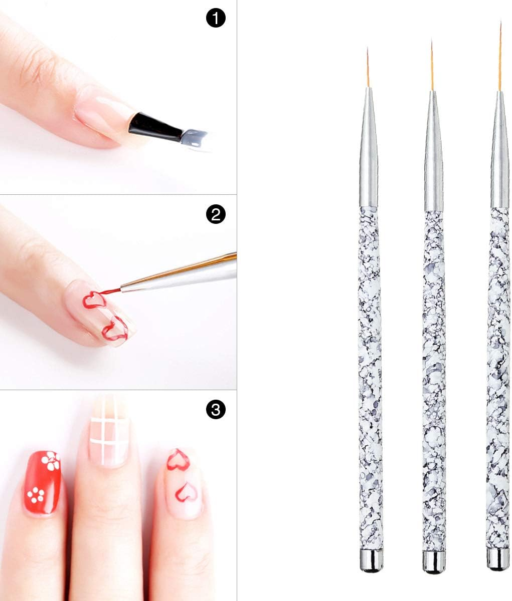 Tbestmax Professional Fine Nail Art Liner Brush UV Gel Painting Acrylic Nail Brushes Striping Brushes for Short Strokes, Details, Blending, Elongated Lines 3 Pcs