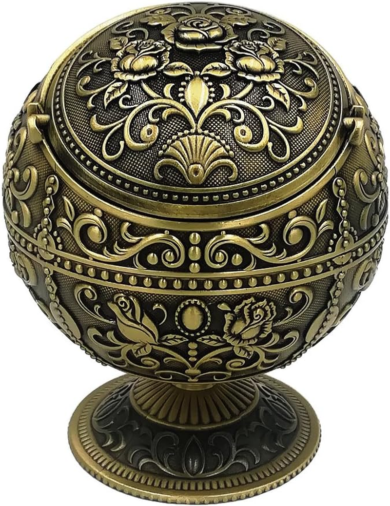 Vintage Windproof Ashtray with Lidmetal Decorative Cigarettes Ashtray for Outdoor Indoorunique Tabletop Ashtray for Home Hotelnice Gift(Rose Bronze)