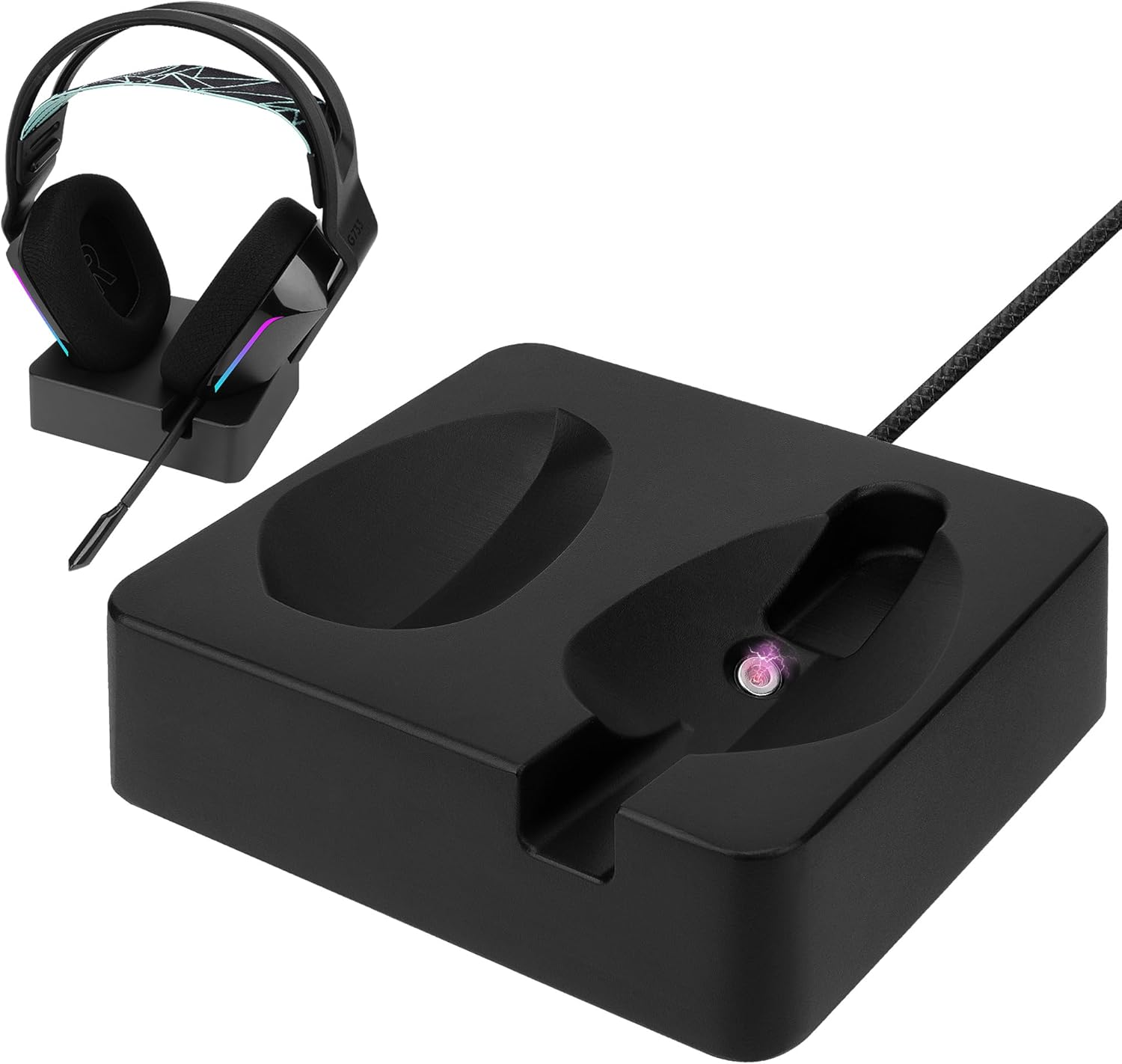 Geekria Headphones Charging Stand for Logitech G733 Lightspeed Wireless Gaming Headset, 3D Printed Resin Magnetic Dock, Gaming Headset Base (Black) image number 6