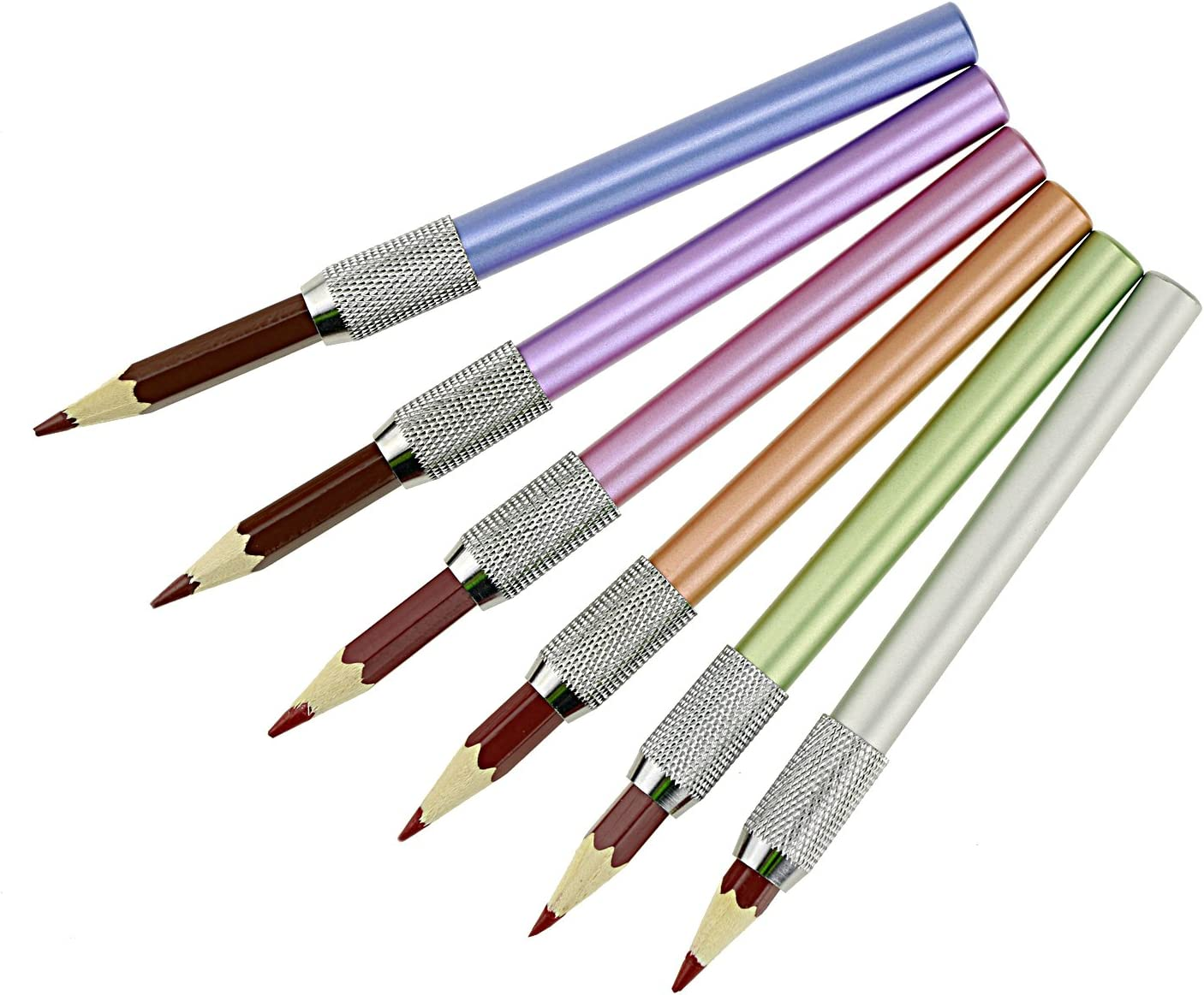YOUSHARES 6 PCS Pencil Extender Holder for Colored Pencils in Regular Size - Aluminum Assorted Colors Pencil Lengthener image number 5