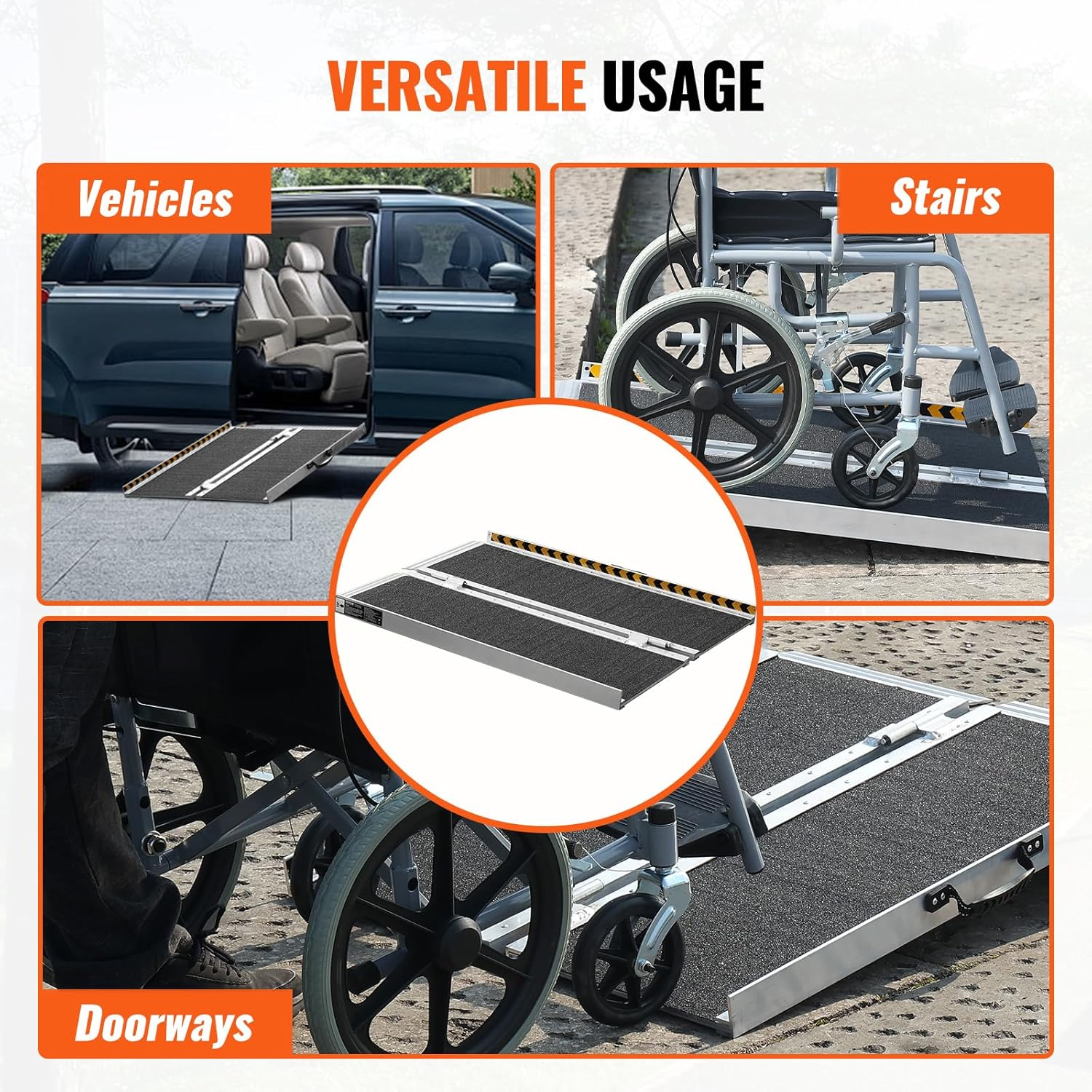 VEVOR Portable Wheelchair Ramp, 91 Cm 363 Kg Capacity, Non-Slip Aluminum Folding Threshold Ramp, Foldable Mobility Scooter Ramp Wheel Chair Ramp, Handicap Ramp for Home Steps, Stairs, Doorways, Curbs