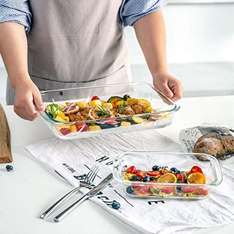 8-Piece Deep Glass Baking Dish Set with Plastic Lids,Rectangular Glass Bakeware Set with Lids, Baking Pans for Lasagna, Leftovers, Cooking, Kitchen, Freezer-To-Oven and Dishwasher, Gray image number 5