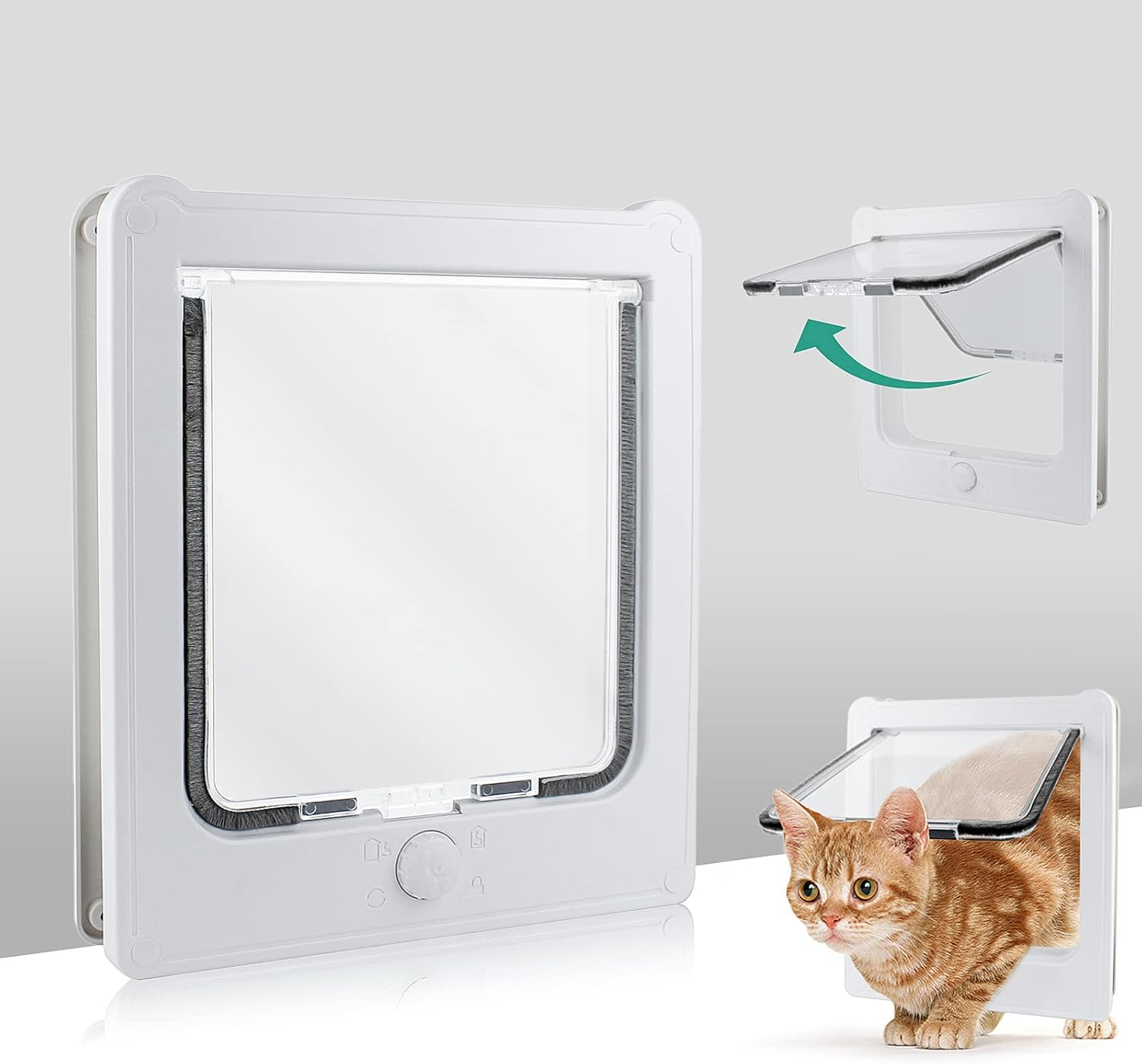 NAMSAN Cat Flap Cat Door with 4-Way Cat Flap Large Cats 27.5 X 23.5 Cm Cat Flap for Indoor Door Windproof Quiet Cat Door for Cats/Puppies, White image number 6