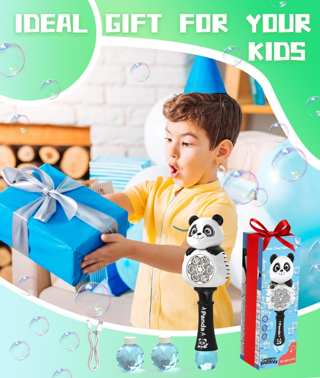 Rechargeable Bubble Machine - Bubble Wand for Kids with Colorful LED - Make Large Bubbles - Party Birthday Wedding Outdoor Toys Gifts for Toddlers Ages 3+ image number 6