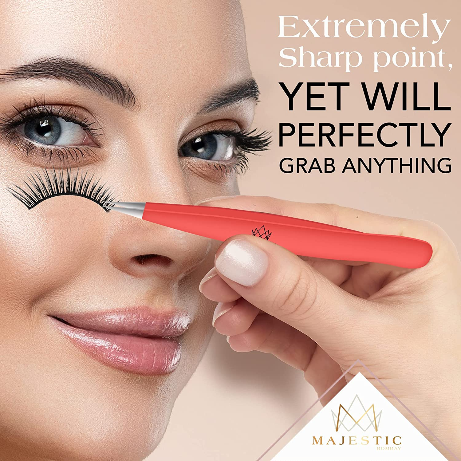 Majestic Bombay Fine Point + Slant Tweezers for Women and Men &ndash; Splinter Ticks, Facial, Brow and Ingrown Hair Removal&ndash;Sharp, Needle Nose, Surgical Tweezers Precision Best Tweezers for Chin Hair - Silver image number 4