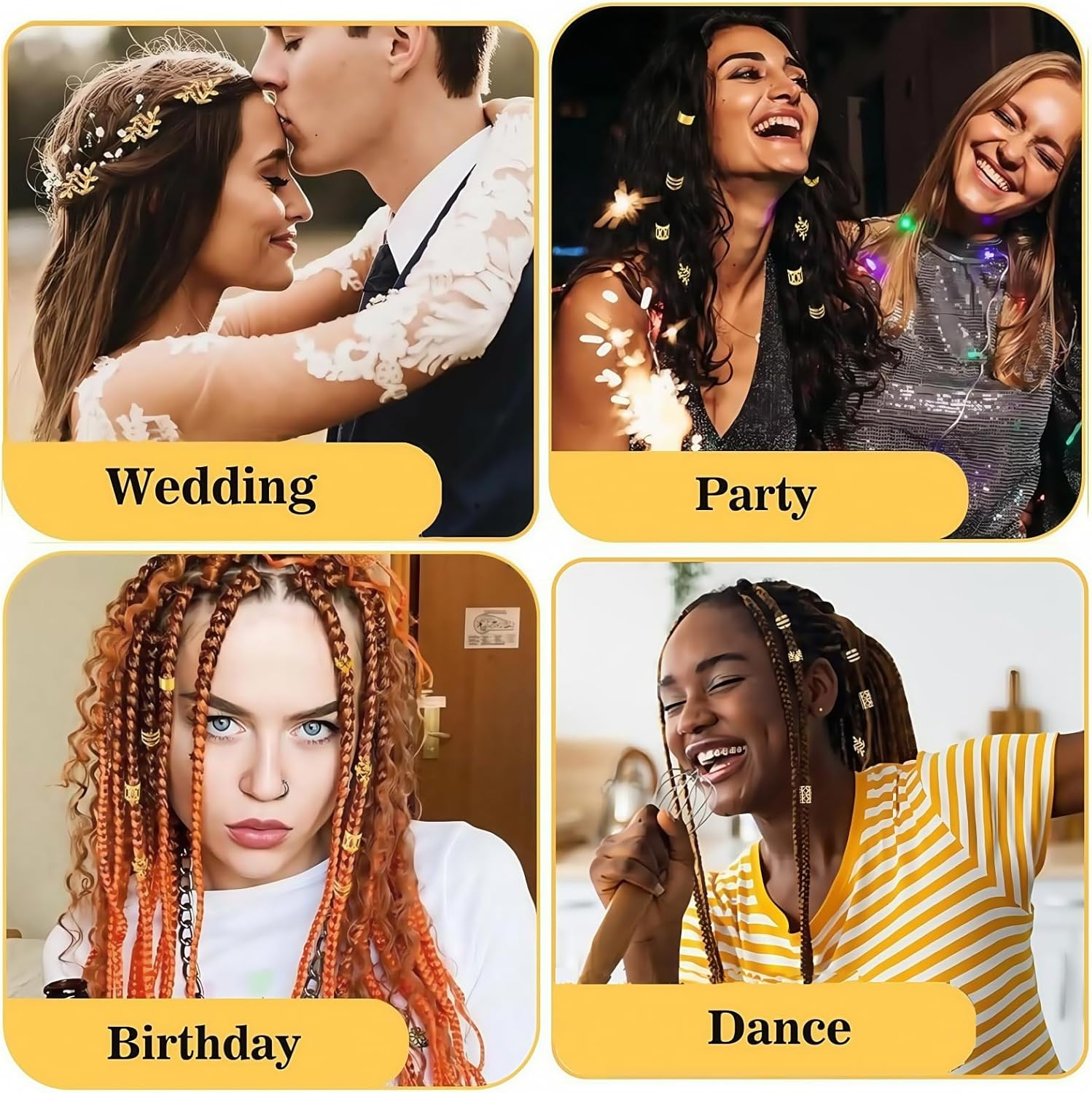 TANSAR Pack of 50 Gold Hair Accessories, Dreadlocks Jewellery, Metal Hair Beads Clips, Hair Accessories, Hair Accessories for Women and Men image number 2