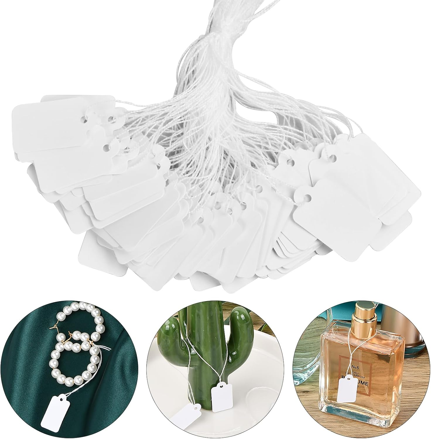 White Price Tags 100 Pieces White Marking Writable Tags, with String, Marking Strung Price Tag, White Paper Tag Jewelry (23X13Mm) image number 1