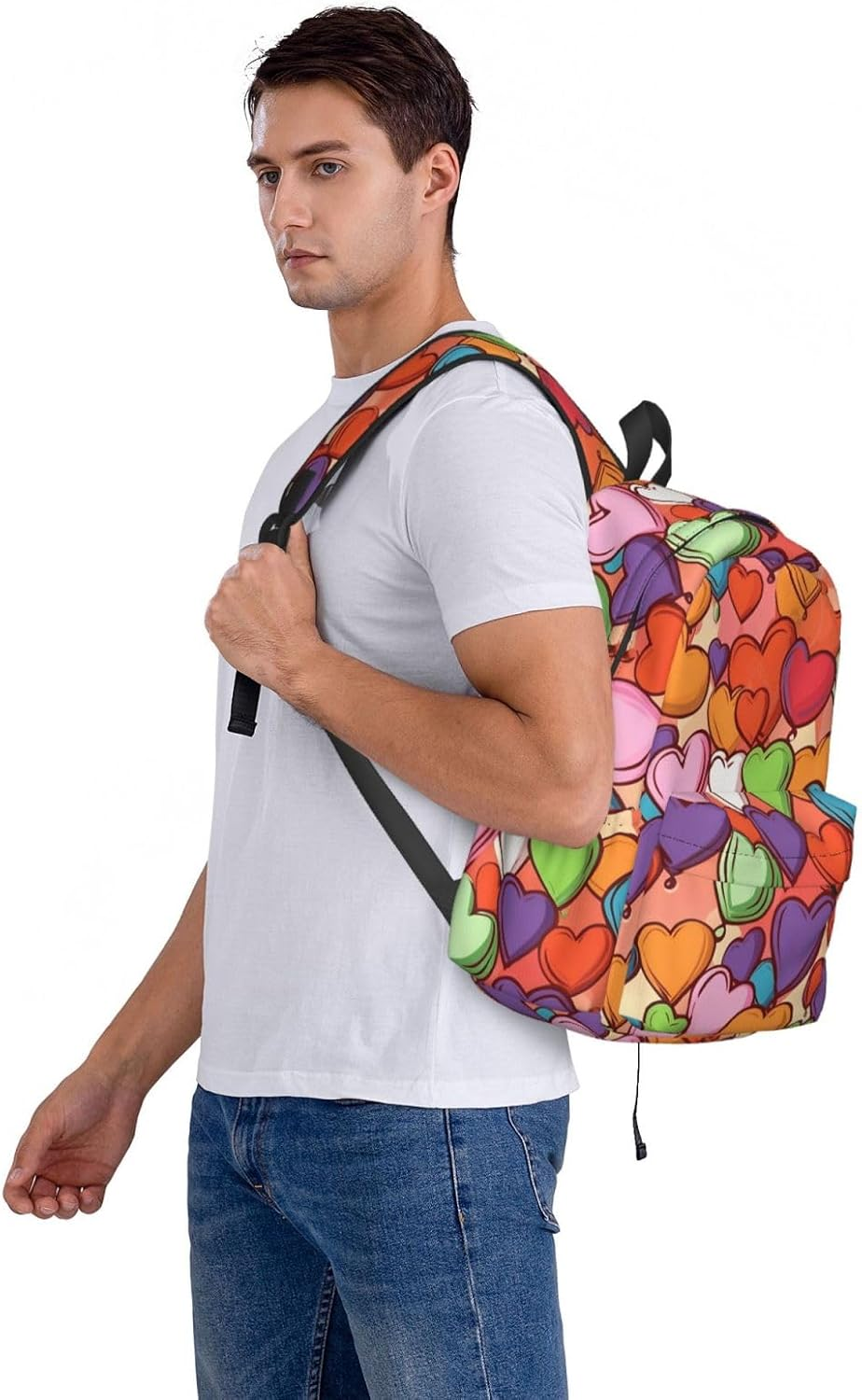 LKVNSWERT - Travel Backpack for Men and Women, Travel Backpack for 15.6 Inch Laptop, Casual Daypack for Weekend - Colorful Heart Pattern. image number 5