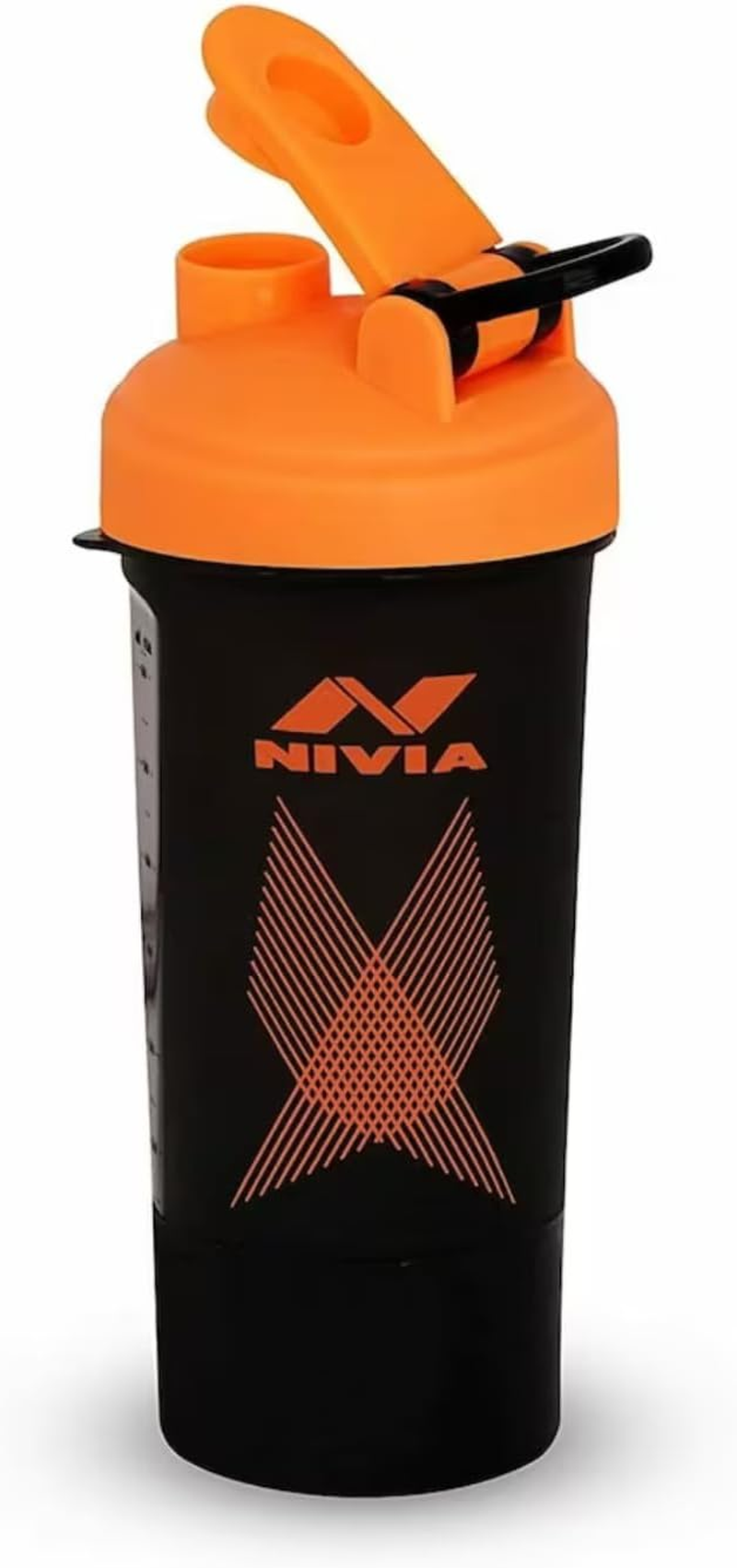 Nivia Venom Sports 650 Ml Shaker Bottle with Extra Compartment - Ideal for Protein (Orange, Capacity - 650 Ml) | Material - Plastic | for Sports, Cycling, Gym, Running, Training | Gym Water Bottles image number 3