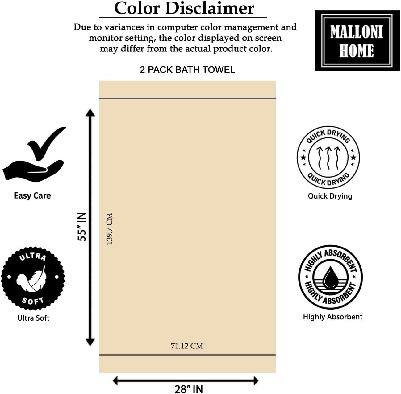 MALLONI Home Cotton 2 Pack Oversized Bath Towel Set 28X55 Inches, Large Bath Towels, Ultra Absorbant Compact Quickdry & Lightweight Towel, Ideal for Gym Travel Camp Pool - Orange