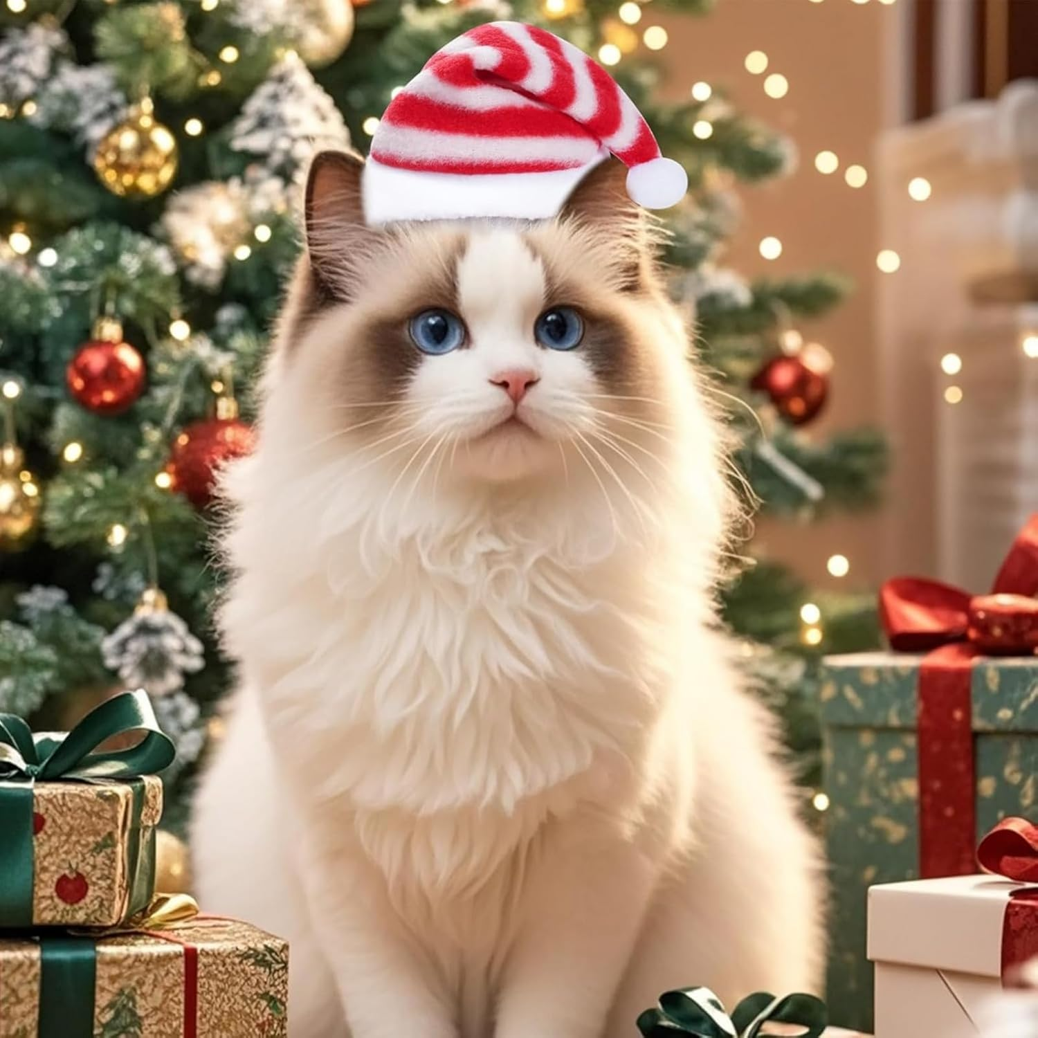 Itadaku 6 Pieces Pet Christmas Santa Hats, Striped Holiday Party Costumes for Cats and Dogs, Cute Dress-Up Accessories for Puppy and Kitten Christmas Cosplay image number 5