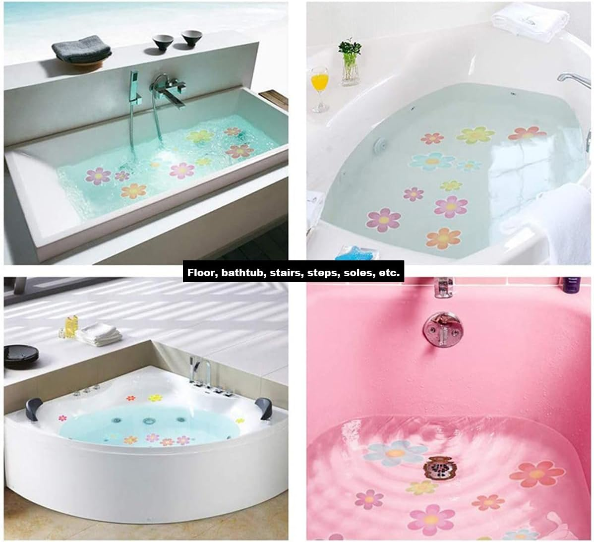 Non-Slip Bathtub Stickers, Floral Design, 10-Pack with Application Scraper (10) image number 6