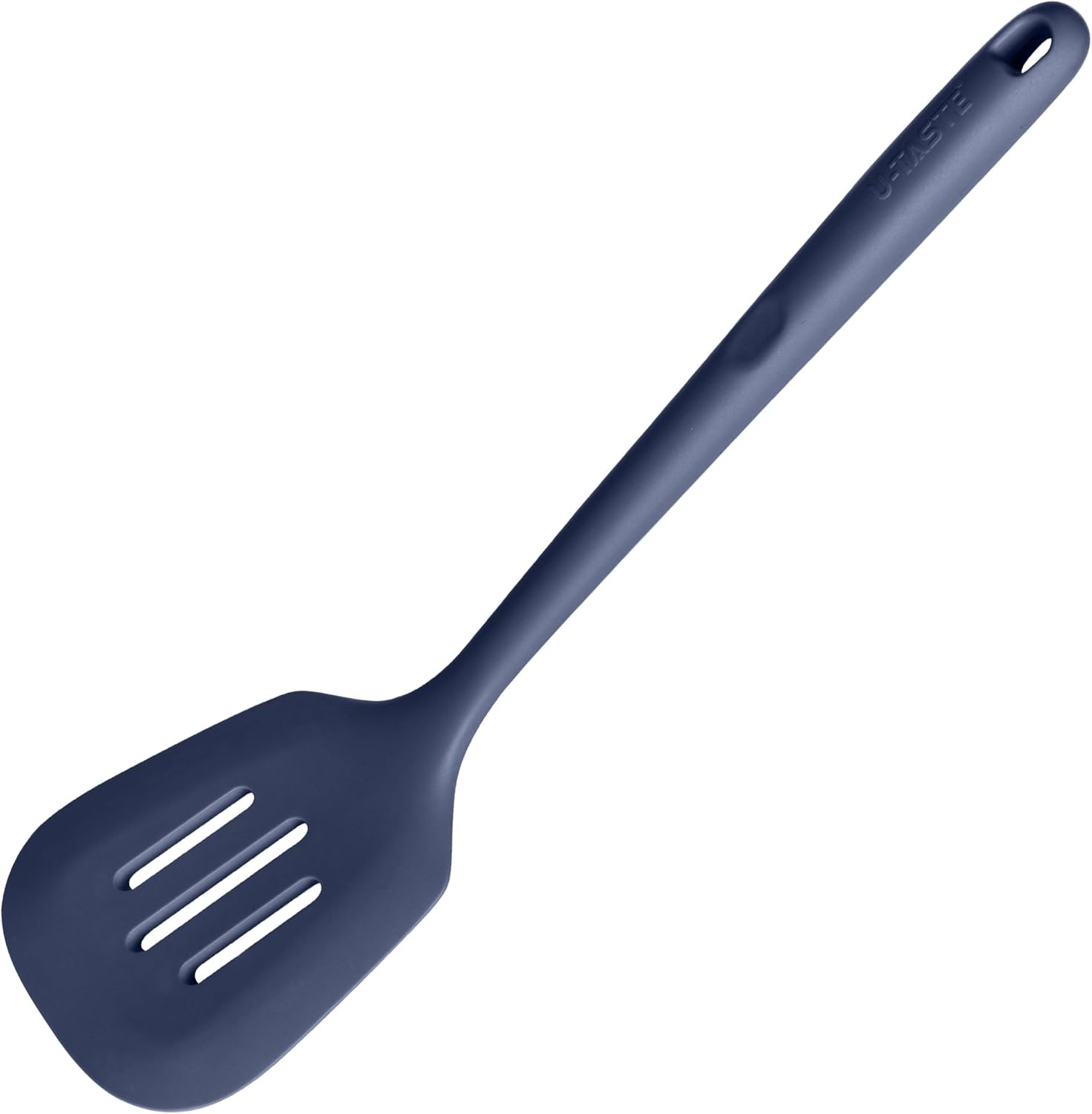 U-Taste 9.5Cm Wide Slotted Turner - 315℃ Heat Resistant 34Cm Non-Stick Food Grade Silicone Cooking Egg Spatula, Flexible and Stiff Seamless Rubber Kitchen Utensil for Pancake, Steak (Midnight Blue)
