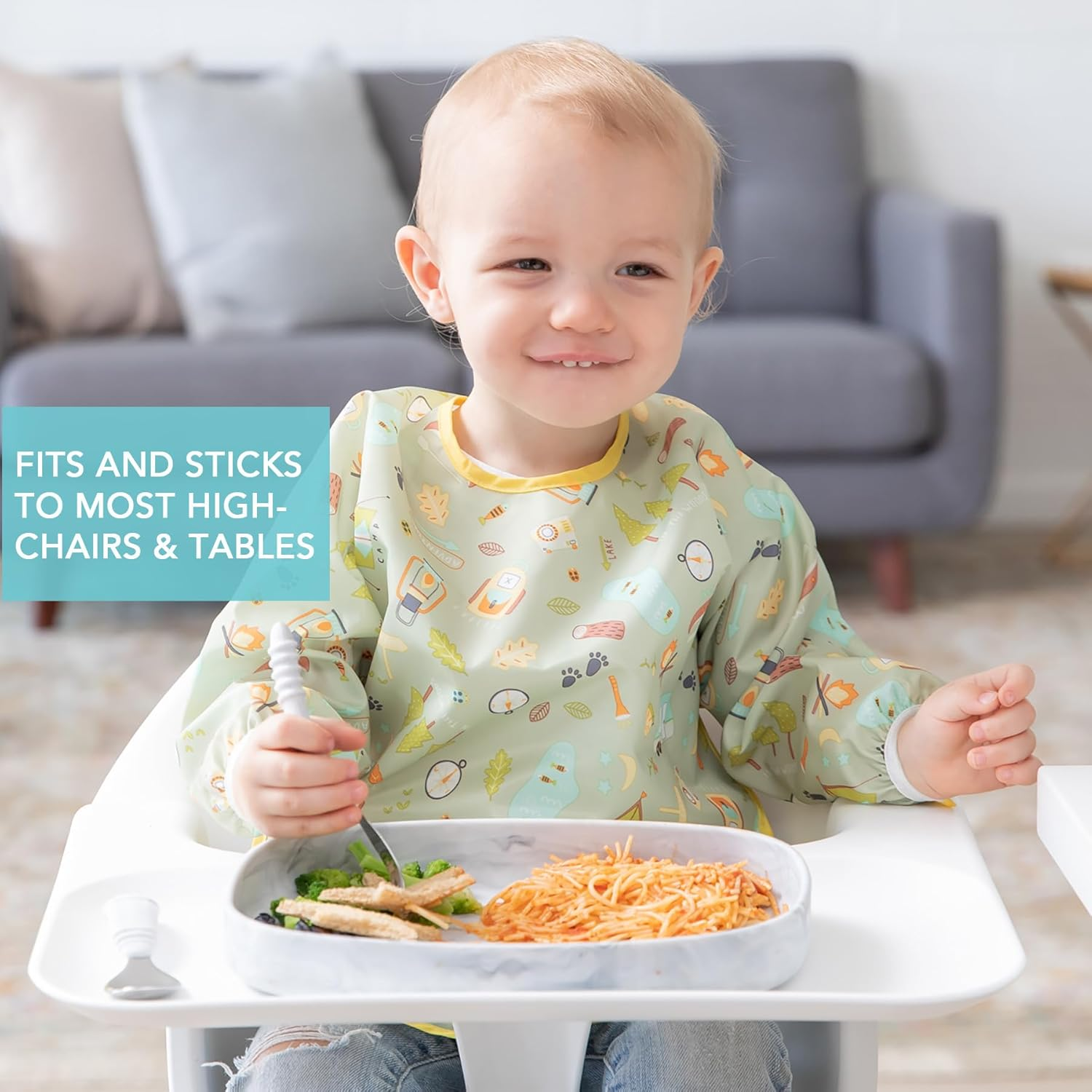 Bumkins Silicone Suction Grip Tray, Kids Large Plate, BPA Free, Microwave and Dishwasher Safe, Marble image number 3