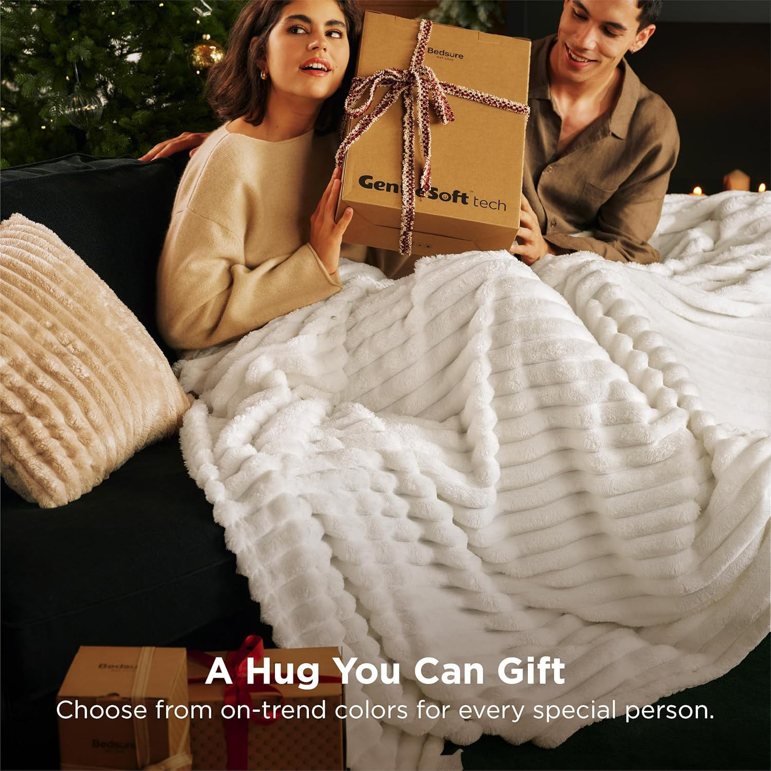 Bedsure Blanket for Couch, Super Cozy Soft Throw Blankets for Women, Cute Small Plush Fleece Throws for Girls, off White, 50X60 Inches image number 1