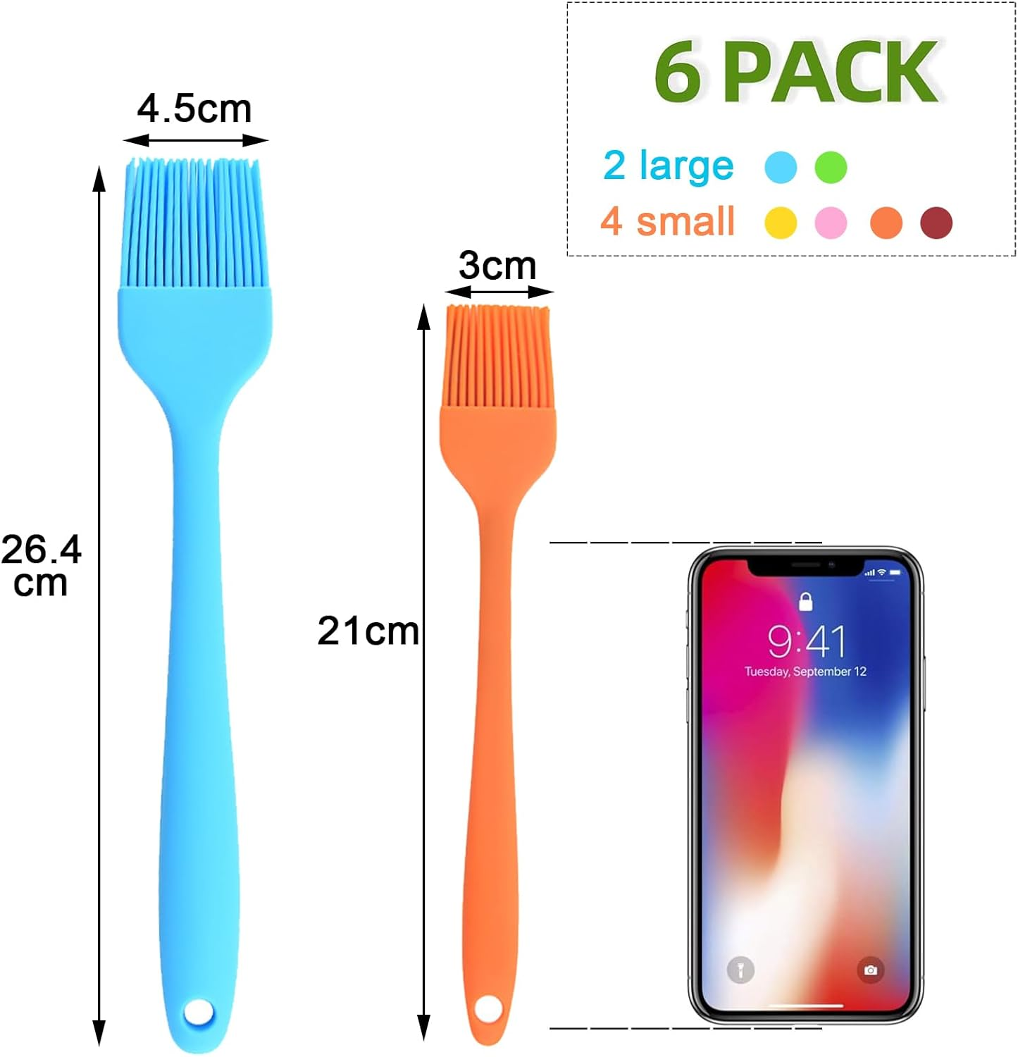 Silicone Basting Pastry Brush, 6PCS Heat Resistant Food Brush Spread Oil Butter Sauce for BBQ Grill Baking Kitchen Cooking (2 Large, 4 Small) image number 3