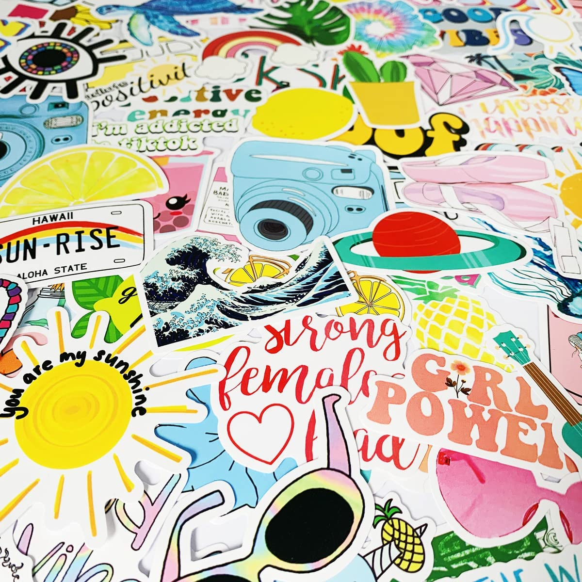 100Pcs Cute Stickers for Water Bottles,Cute Vinyl Waterproof Aesthetic Stickers for Hydro Flask, Laptop, Computer, Phone, PC, Skateboard, Luggage for Girls, Kids - 100 Summer image number 2