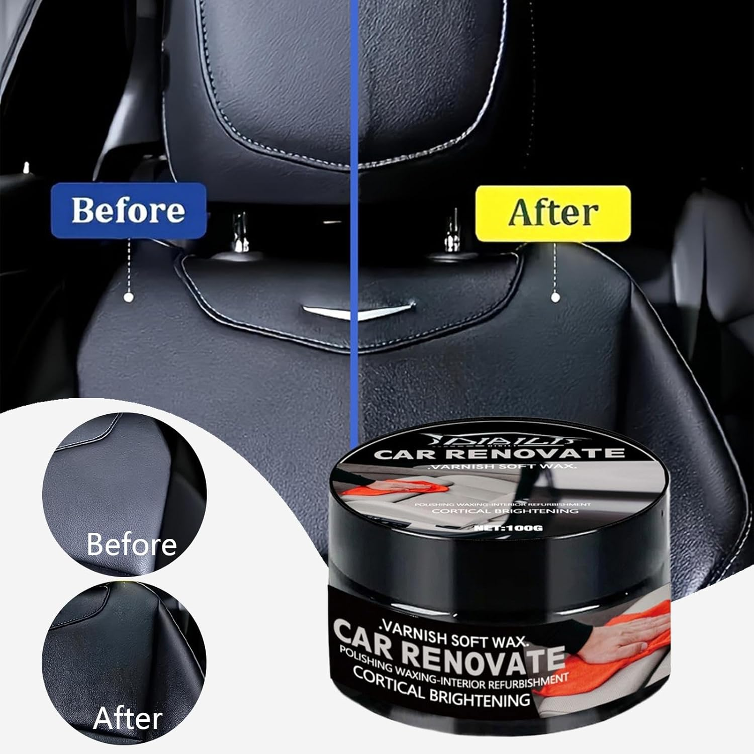 Qkbuza Car Interior Polish Kit | Multipurpose Dashboard Polish Wax - Mild Coating Product, Portable Polishing Wax with Sponge for Car Seat