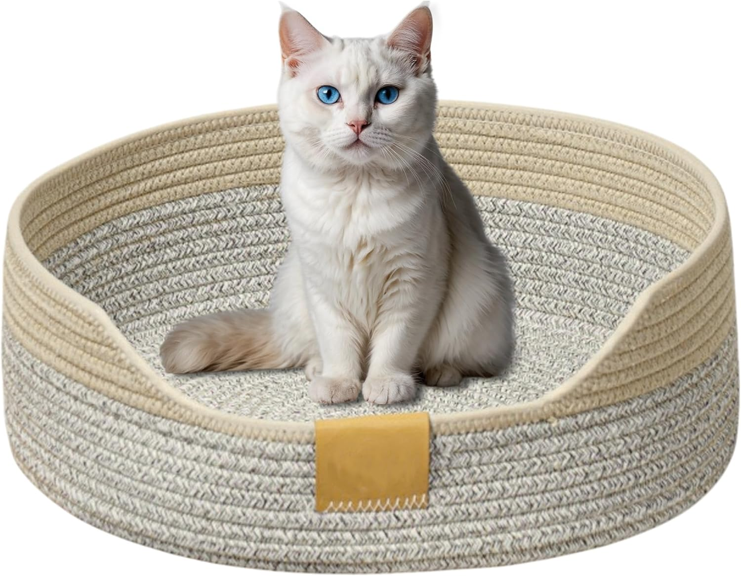 CAPASTEC Woven Cat Bed, 35 Cm Diameter, Foldable Basket Nesting Site, Breathable Pet Lounger, Claw Abrasion-Resistant Universal Kitten Bed, Grey Khaki