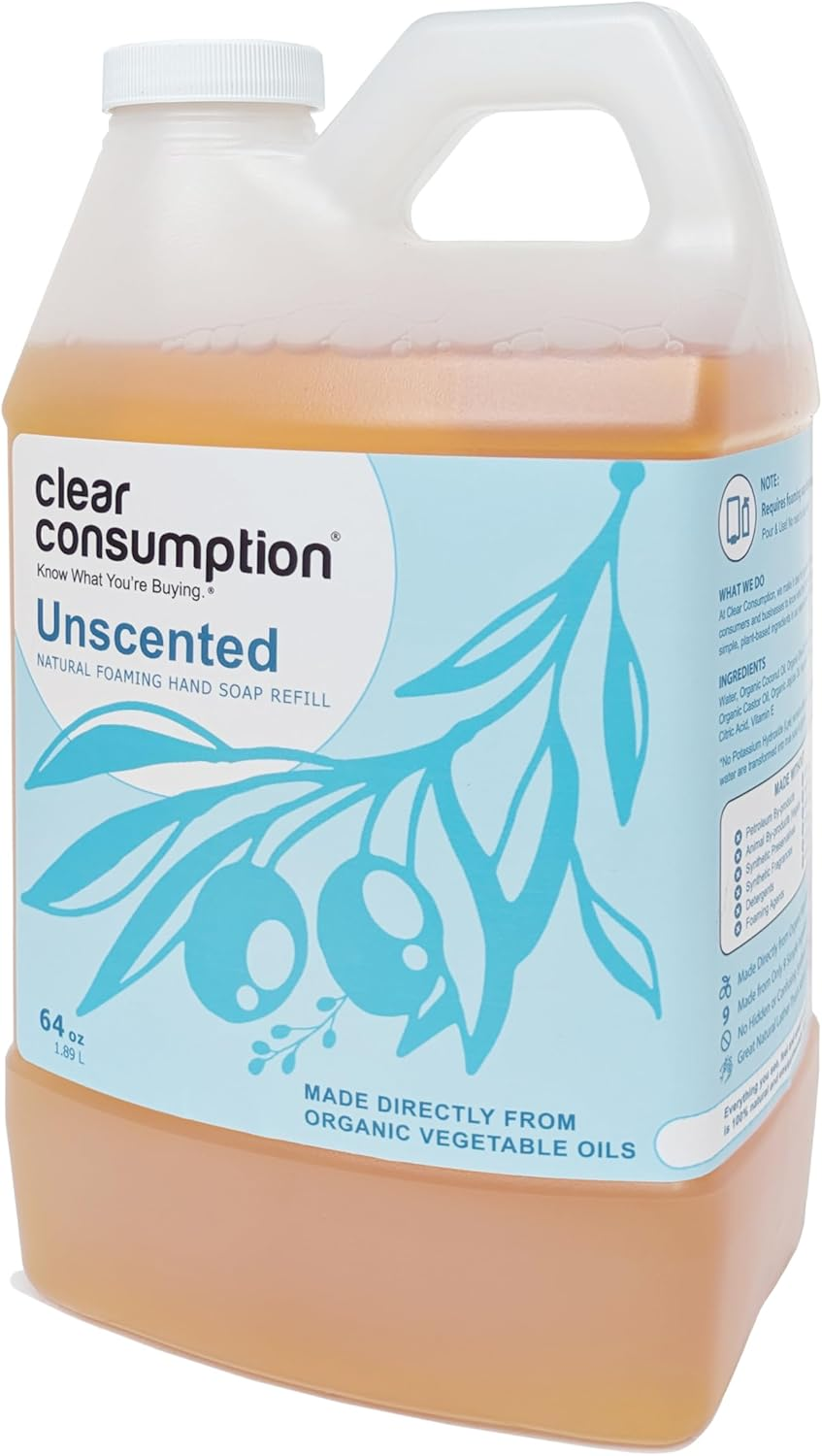 All Natural Unscented/Fragrance Free Plant-Based Foaming Hand Soap Refill - Made Directly from Organic Vegetable Oils, 64 Oz image number 2