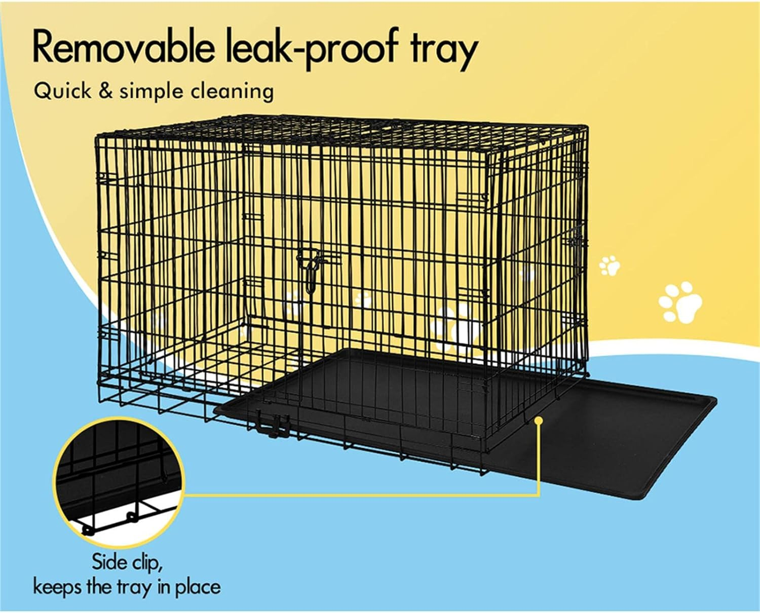BEASTIE Portable Dog Crate Cage with Removable PP Tray, Foldable Animal Cage Kennel for Rabbit Chicken Cat Guinea Pig, Foldable Metal Wire Pet Cage with 3 Doors, 24 Inch,60 X 45 X 51 CM image number 1