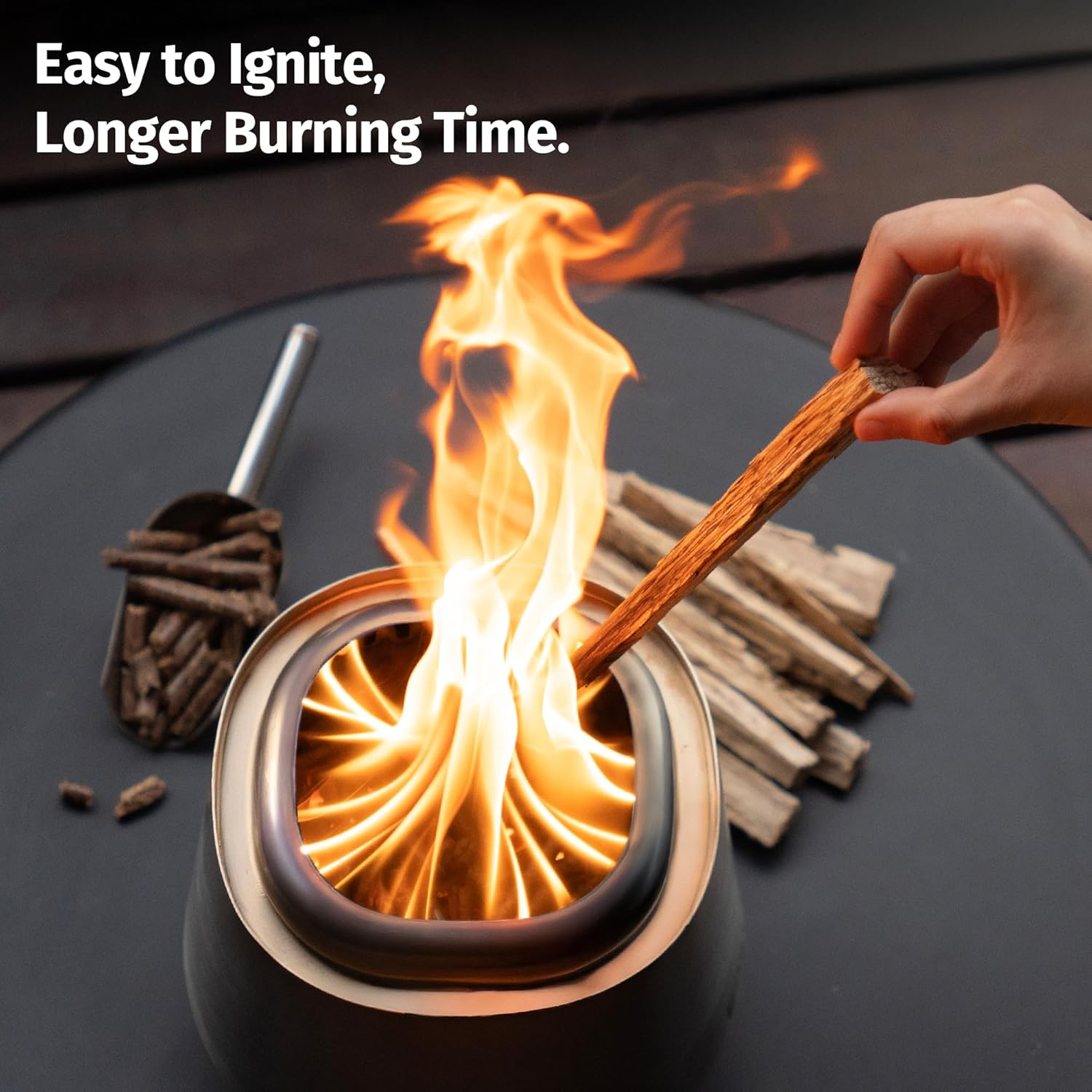 EAST OAK Fuoco Smokeless Tabletop Fire Pit | 3-In-1 Ash Pan | Portable Wood & Pellet Firepit | Stainless Steel | 120% More Efficient Burn | Backyard, Patio & Camping | Easy Ignition & Compact Design image number 4