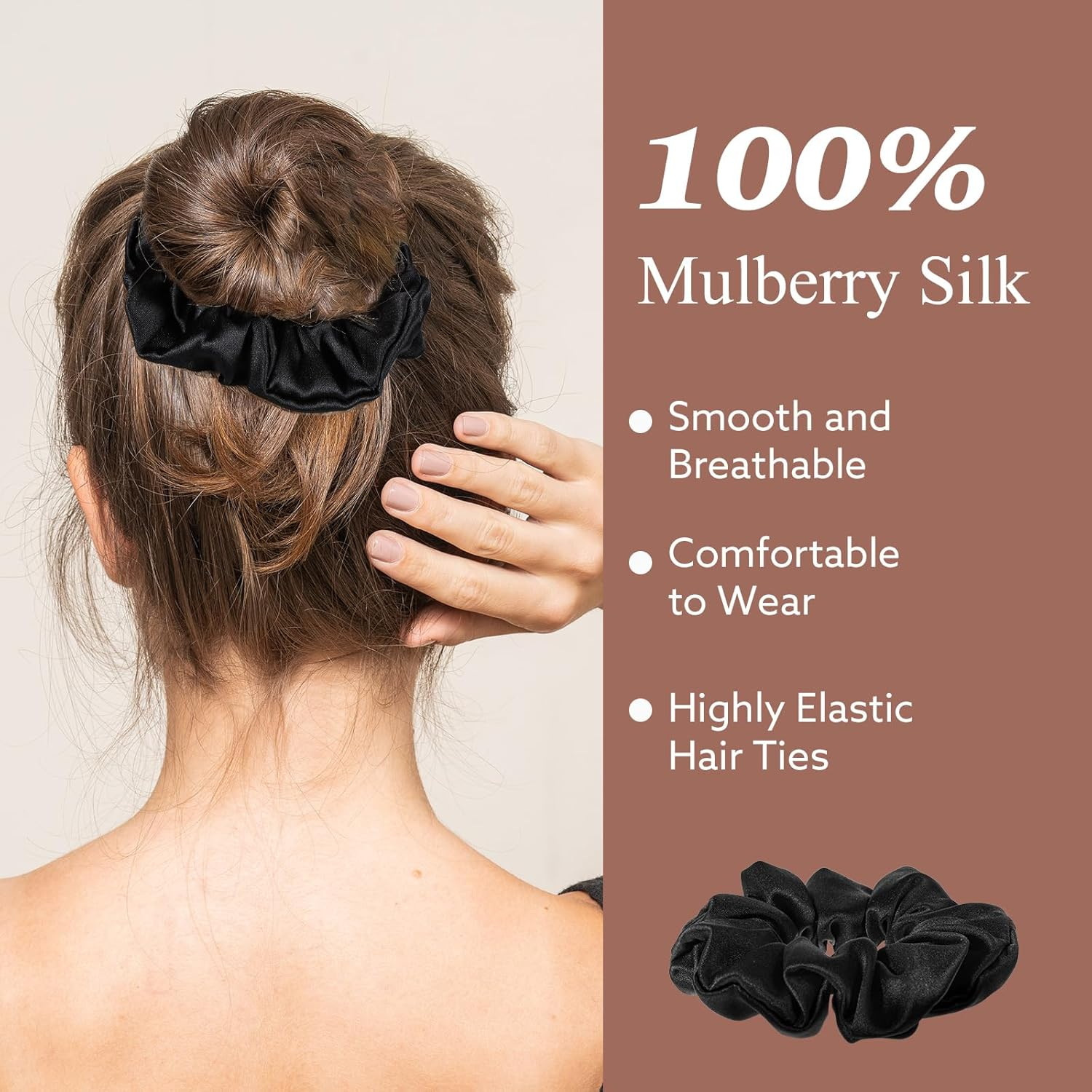 4 Pack 100% Mulberry Silk Scrunchies, Soft Silk Hair Ties for Hair No Damag Scrunchies for Women Girls Gifts image number 6